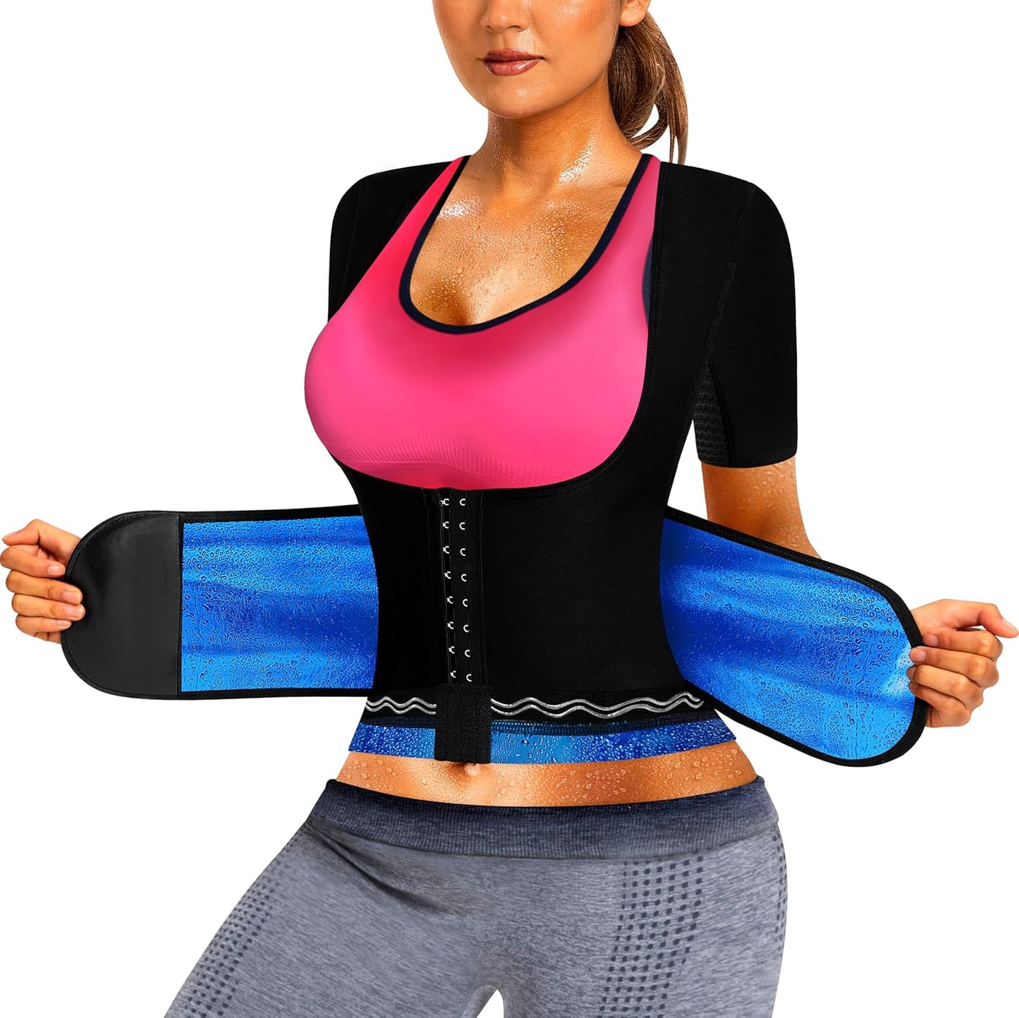 Sauna Suit for Women Slimming Shirt Sweat Vest Heat Trapping Tank Top Workout Shaperwear,Adjust Belt,Breathable Armpit