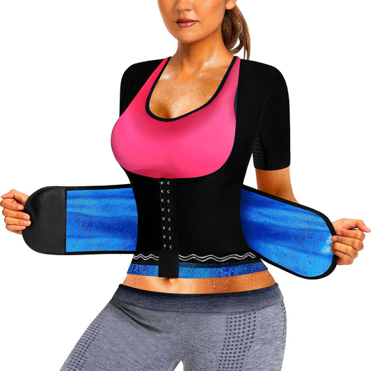 Sauna Suit for Women Slimming Shirt Sweat Vest Heat Trapping Tank Top Workout Shaperwear,Adjust Belt,Breathable Armpit