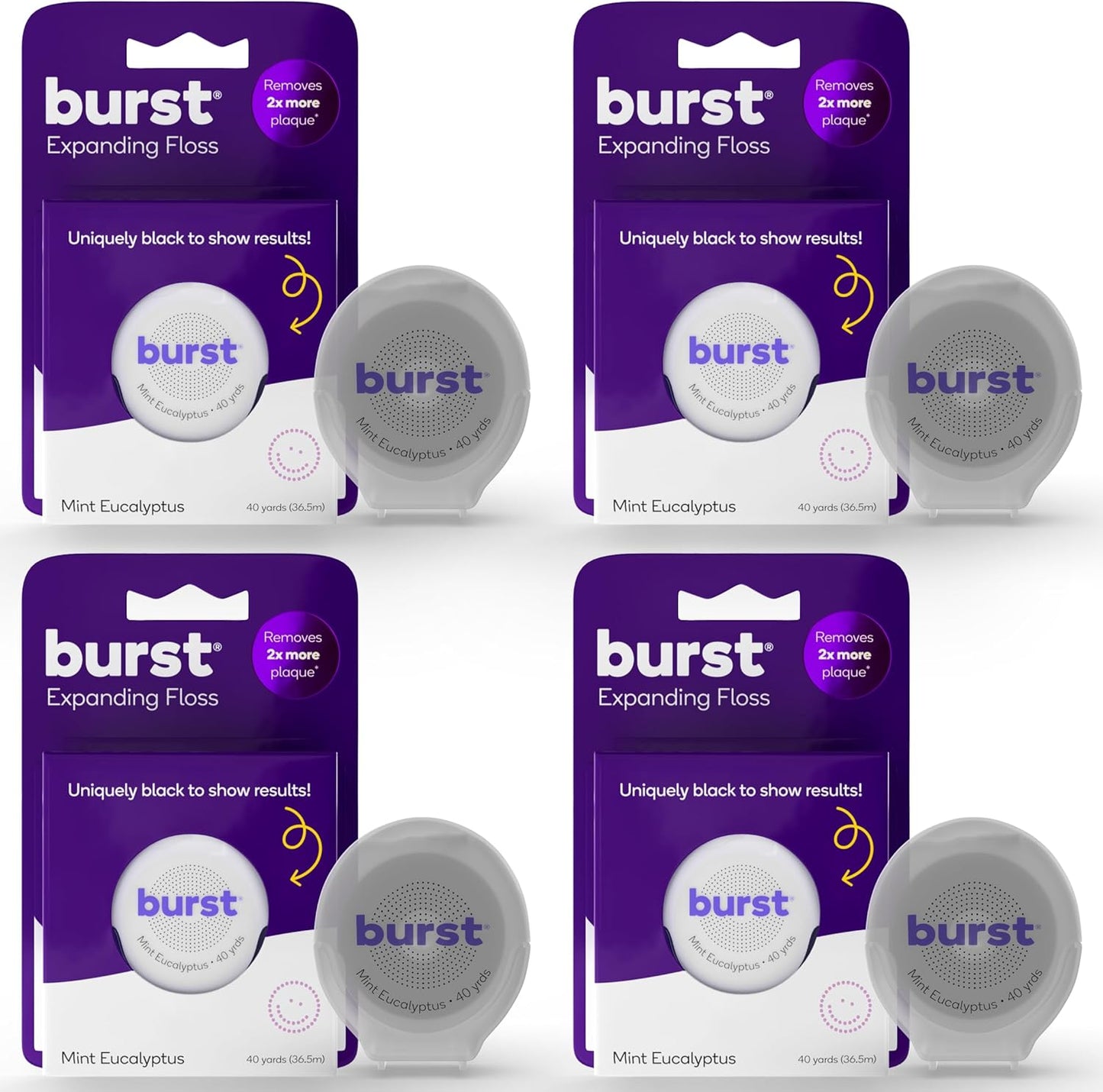 BURST Expanding Dental Floss (Mint Eucalyptus/160 Yards) | Stain Absorbing & Woven with Xylitol Coating to Fight Cavities | Vegan | Paraben Free