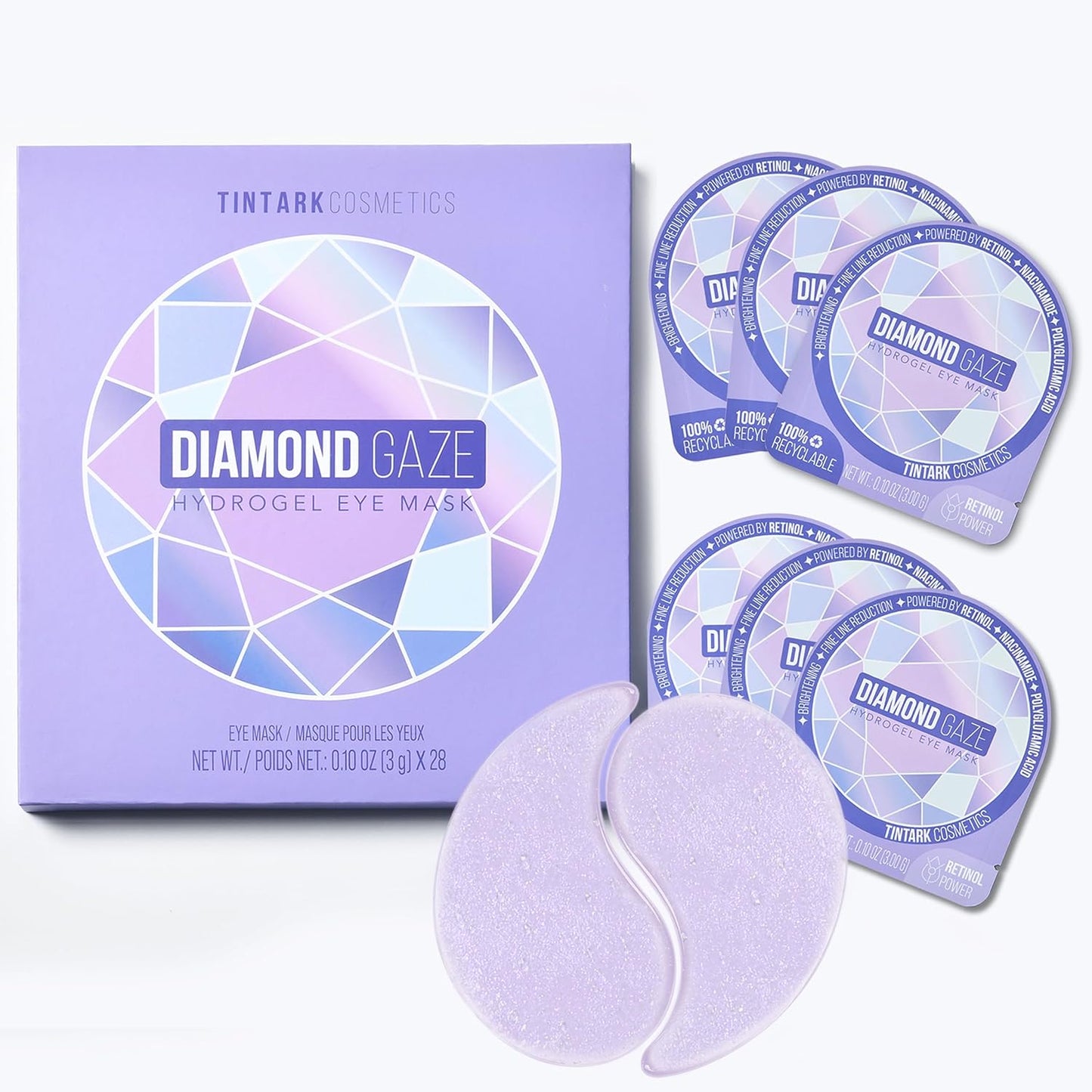 DIAMOND GAZE Under Eye Patches 28 Pairs, Rejuvenate Eye Area, Soothing Hydrate Brighten Skin, Plumps Fine Lines, Hydrogel Eye Mask with Retinol, Niacinamide and Polyglutamic Acid, Eye Gel Pads