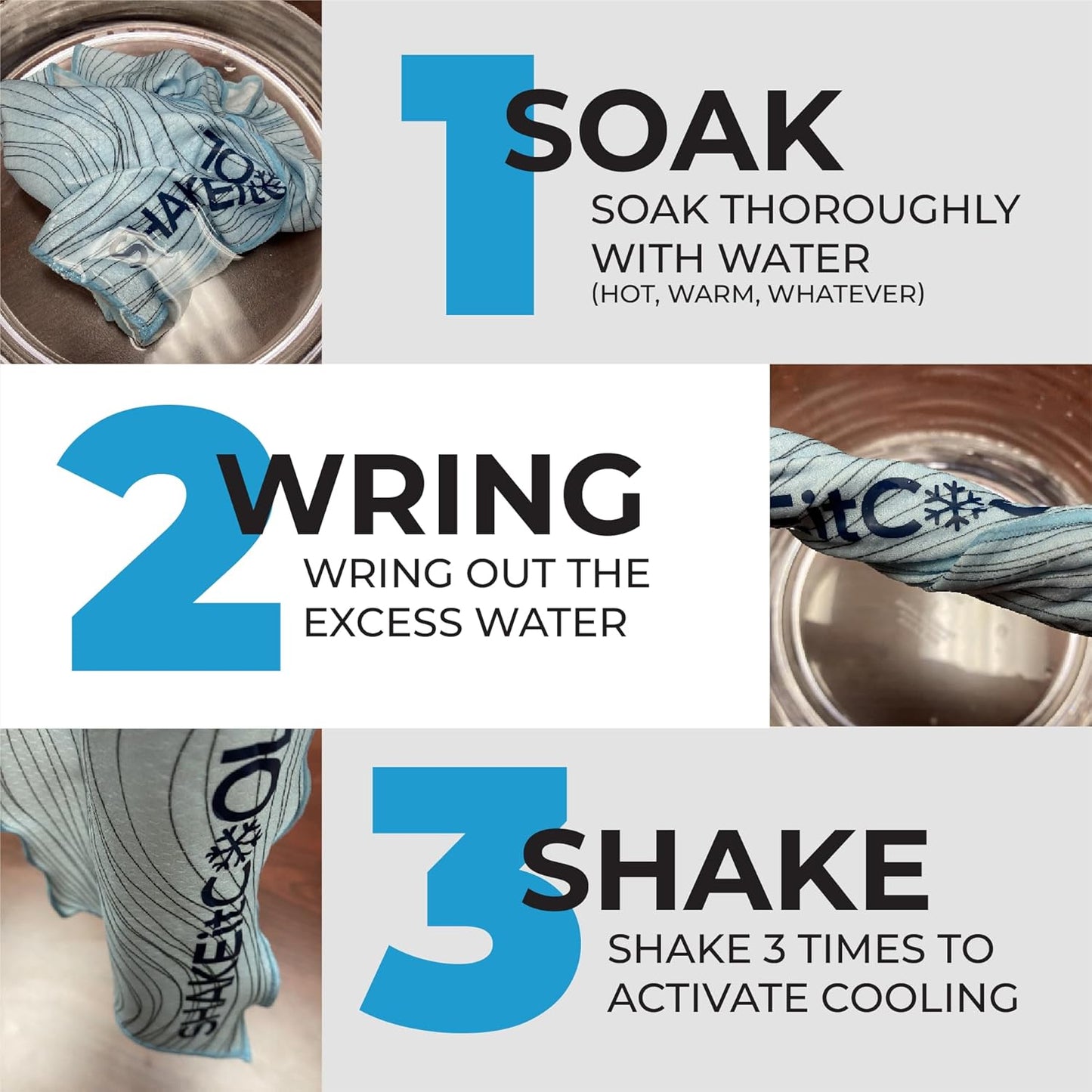 SHAKEitCOOL Original Cooling Towel – Be Cool in Style - Heat Relief, Soft, Lightweight, Sun Protection, Easy Clean - Perfect for Biking, Running, Yoga, Gym, Gardening - Kid Bike