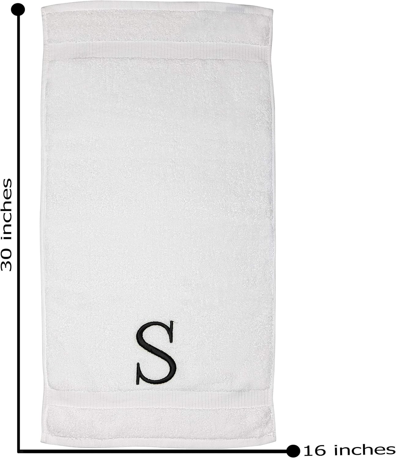 Black Letter Hand Towel for Bathroom - Monogrammed Initial Hotel Quality Decorative Embroidered Towel for Powder Room, Spa - GOTS Organic Certified - Set of 2 Letter S