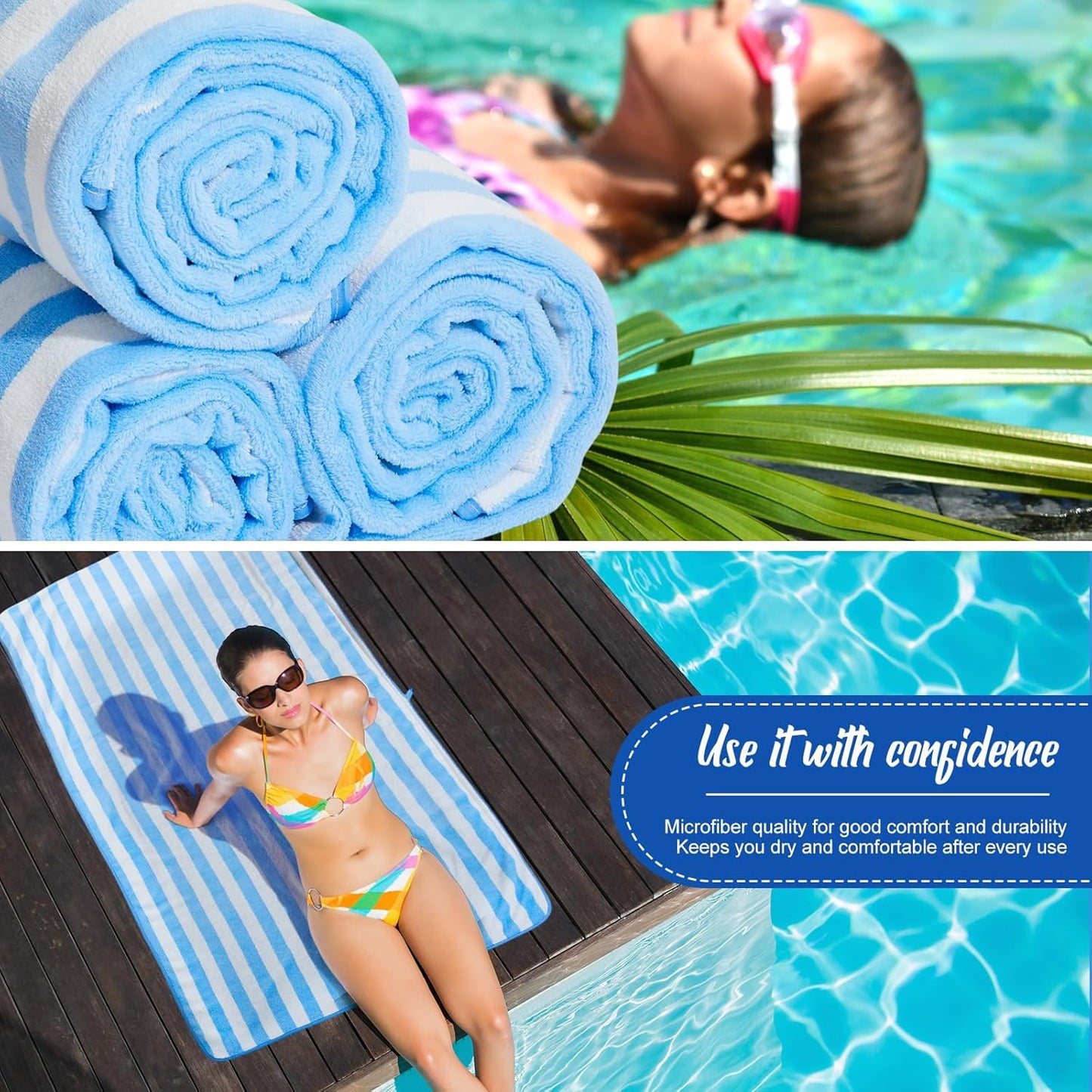 16 Pack Microfiber Bath Towels Bulk 27'' x 60'' Oversized Size Bath Towel Highly Absorbent Extra Large Soft Drying for Shower Beach Salon Winter Sport Spa Gym (Stripes,Light Blue)