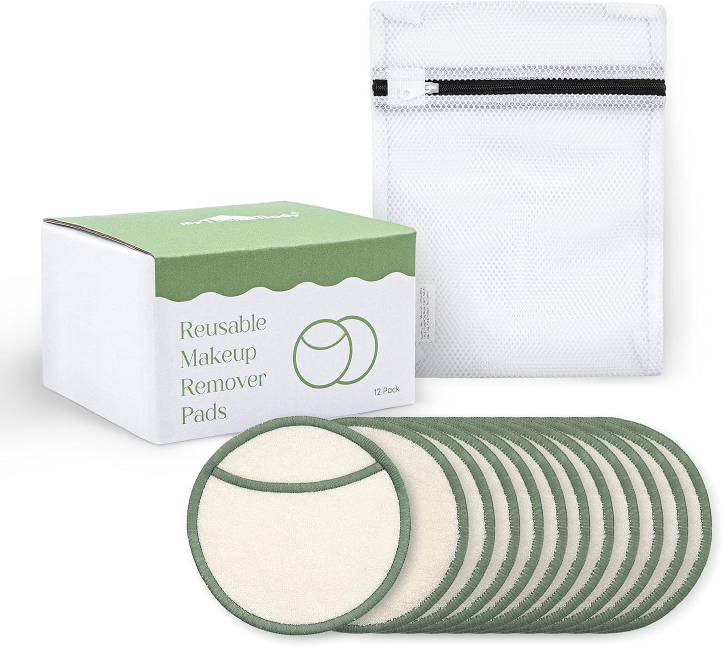 myHomeBody Reusable Makeup Remover Pads, Washable Ultra-Soft Facial Pads, Reusable Facial Cleansing Rounds - 12 Pack with Laundry Bag