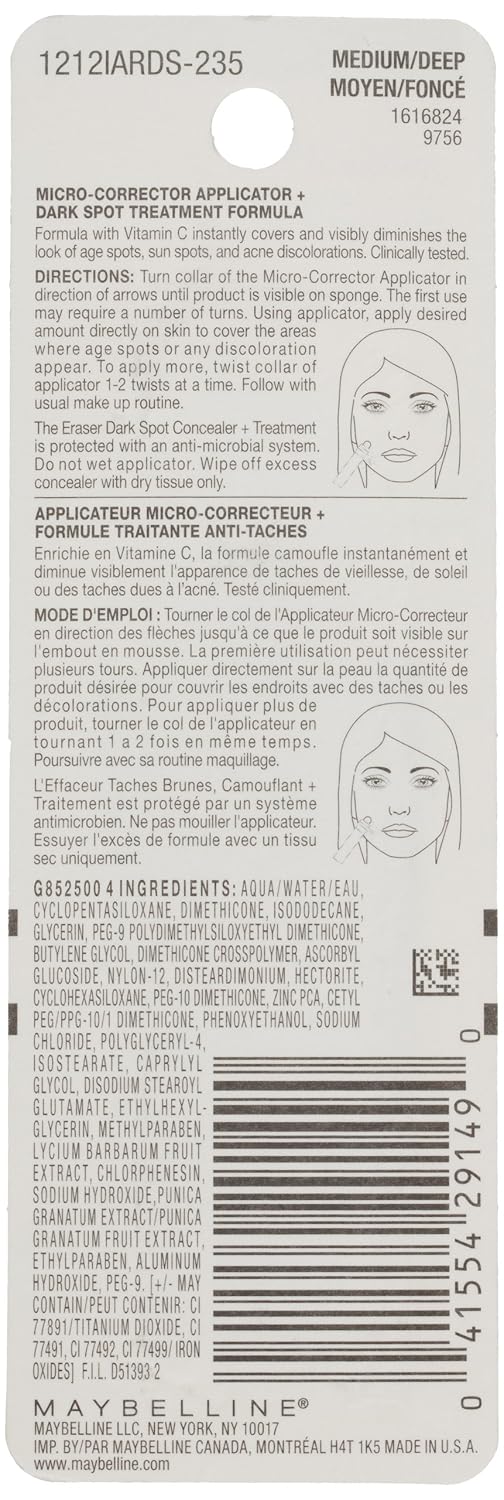 Maybelline New York Instant Age Rewind Eraser Dark Spot Concealer Plus Treatment, Medium/Deep, 0.2 Fluid Ounce