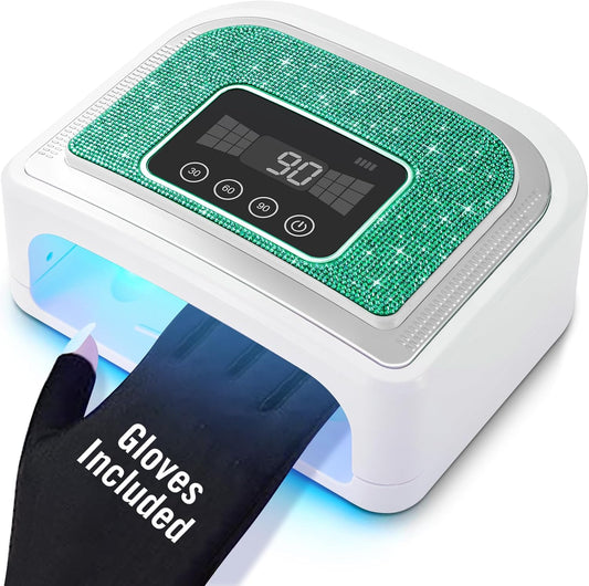 Aedavey Cordless Nail Lamp, Rechargeable UV Nail Lamp for Gel Nails, LED Nail Lamp with 4 Timer Modes, Gel Nail Light Decorate with Sparkling Nail Rhinestones Diamond (Sparkly Green Diamond)