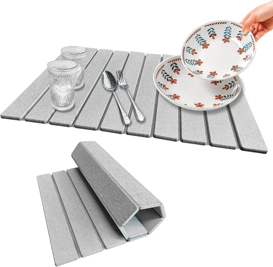 Stone Dish Drying Mat For Kitchen & Bathroom - Diatomaceous Earth, Quick Dry, Collapsible, Non - Slip Pvc, Rounded Corners, 15.4 X 23.6 IN, Absorbent, Natural Material For Dishes, Cups & More
