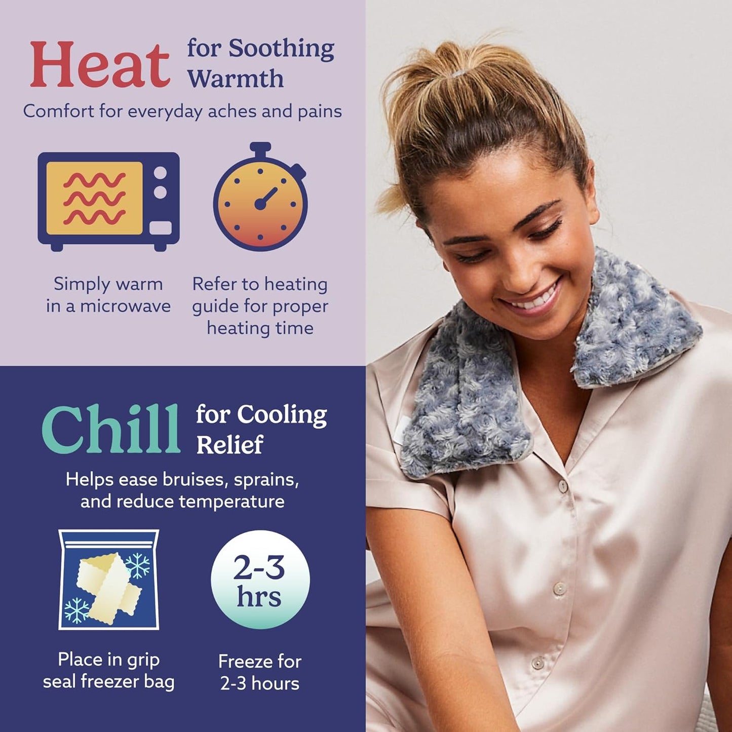 warmies Microwavable Neck & Shoulder Wrap - Heating & Cooling Plush Pad for Calming Relaxation - Weighted & Heated Neck Warmer with Scented Lavender - Microwave Heat Pad for Aches & Pain - Curly Gray