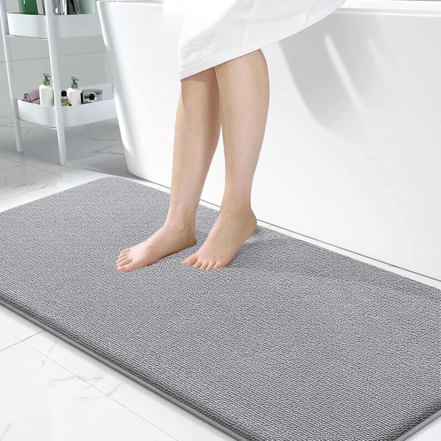 OLANLY Thick Memory Foam Bath Mat Rug 50x30, Extra Soft Absorbent Bathroom Rugs, Quick Dry Bath Mats, Non-Slip, Machine Washable Carpet for Bathroom, Tub and Shower, Home Decor Accessories, Grey