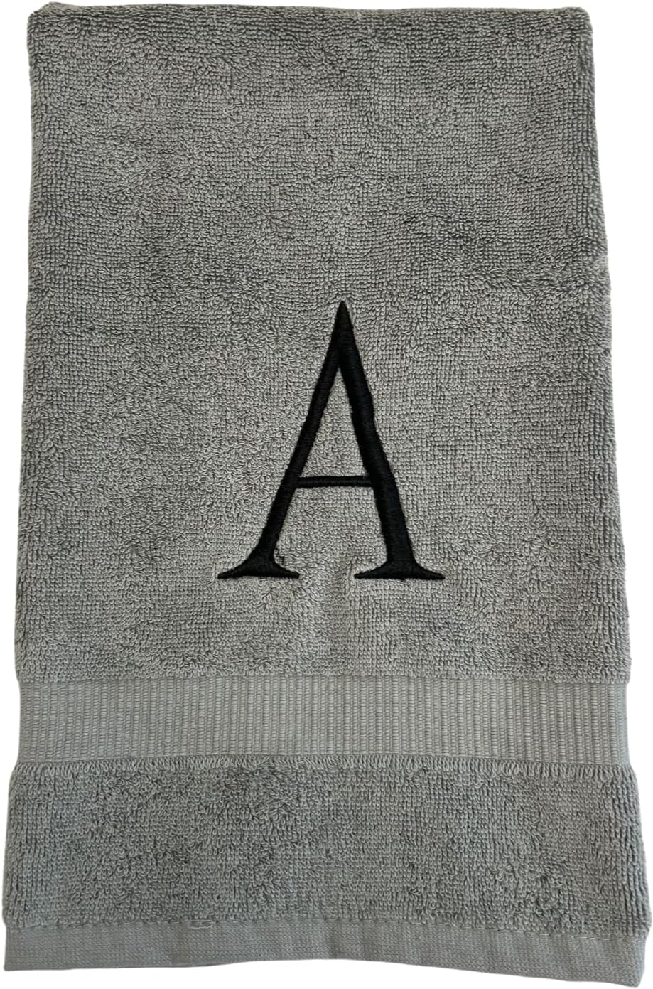 Gray Initial Hand Towel for Bathroom - Monogrammed Luxury Hotel Quality Decorative Embroidered Towel for Powder Room, Spa - GOTS Organic Certified - Set of 2 Black Letter G
