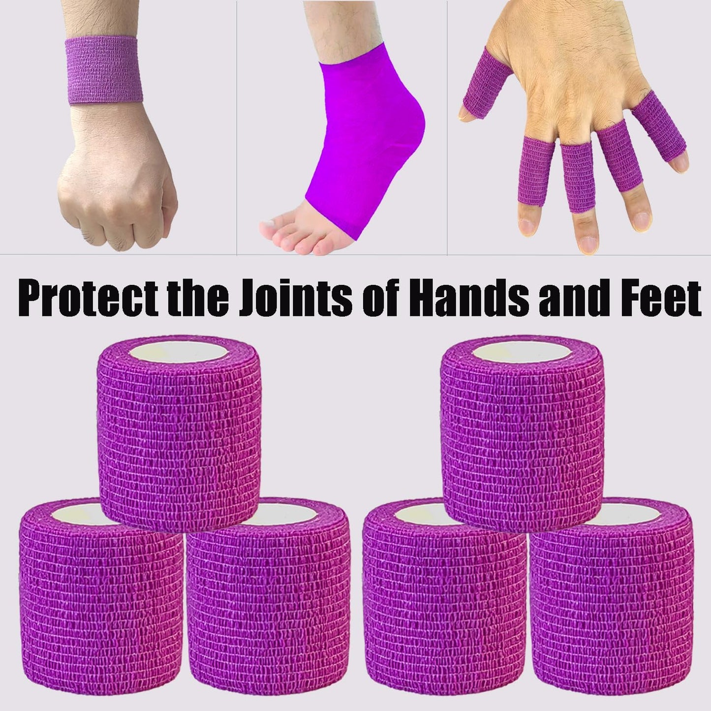 Hysiwen 6 Pack 2" x 5 Yards Self Adhesive Bandage Breathable Cohesive Wrap Self Adherent Vet Tape Self Stick Bandage Wrap for Sports, Athletic, Wrist, Ankle(Purple)