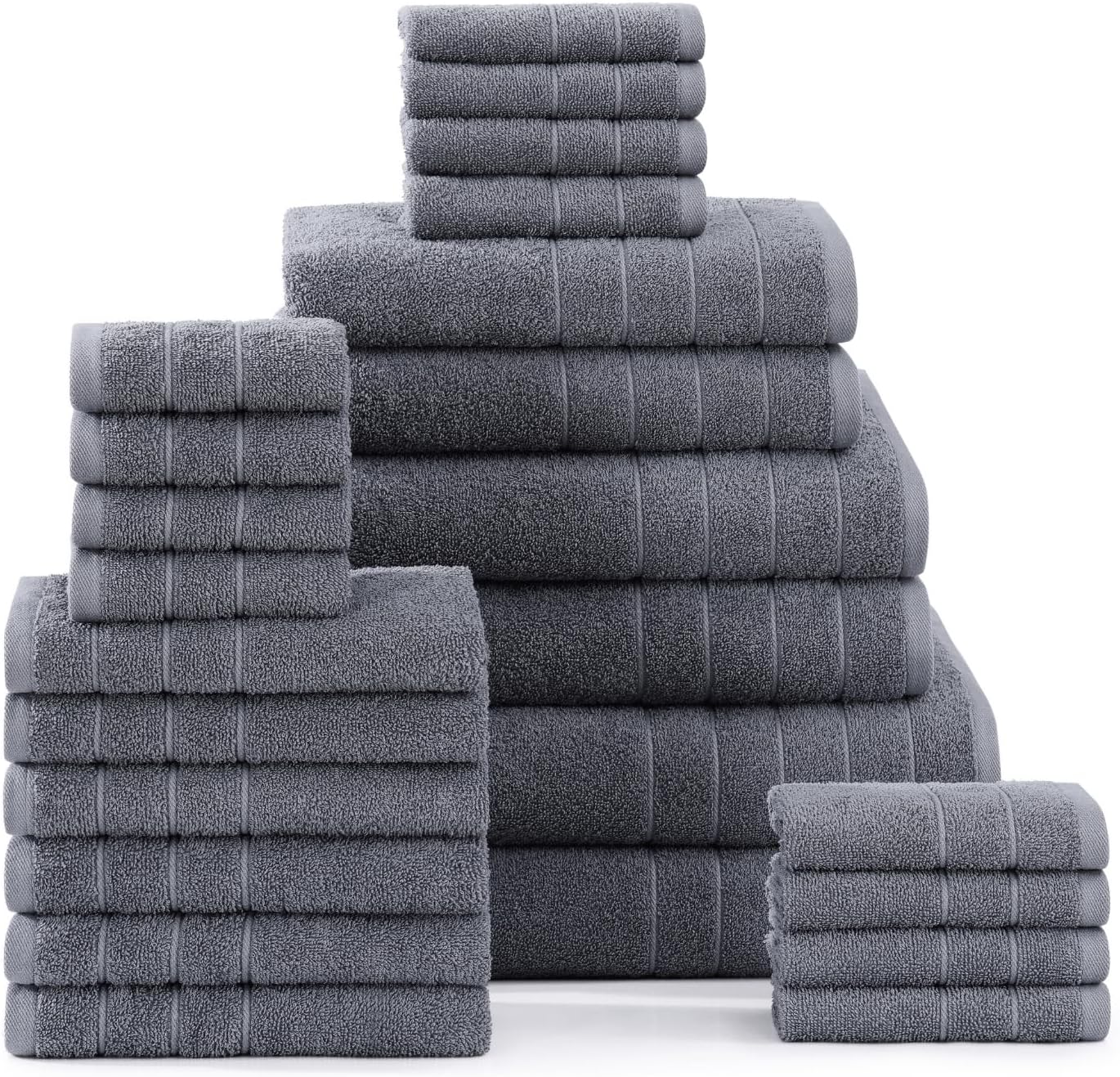 Casa Platino 100% Cotton Bath Towel Set – 24 Pc Set with Ring Spun Terry, Ultra Soft & Absorbent, Everyday Use Towels, Gentle on Skin, Maintains Texture After Wash – Cool Grey