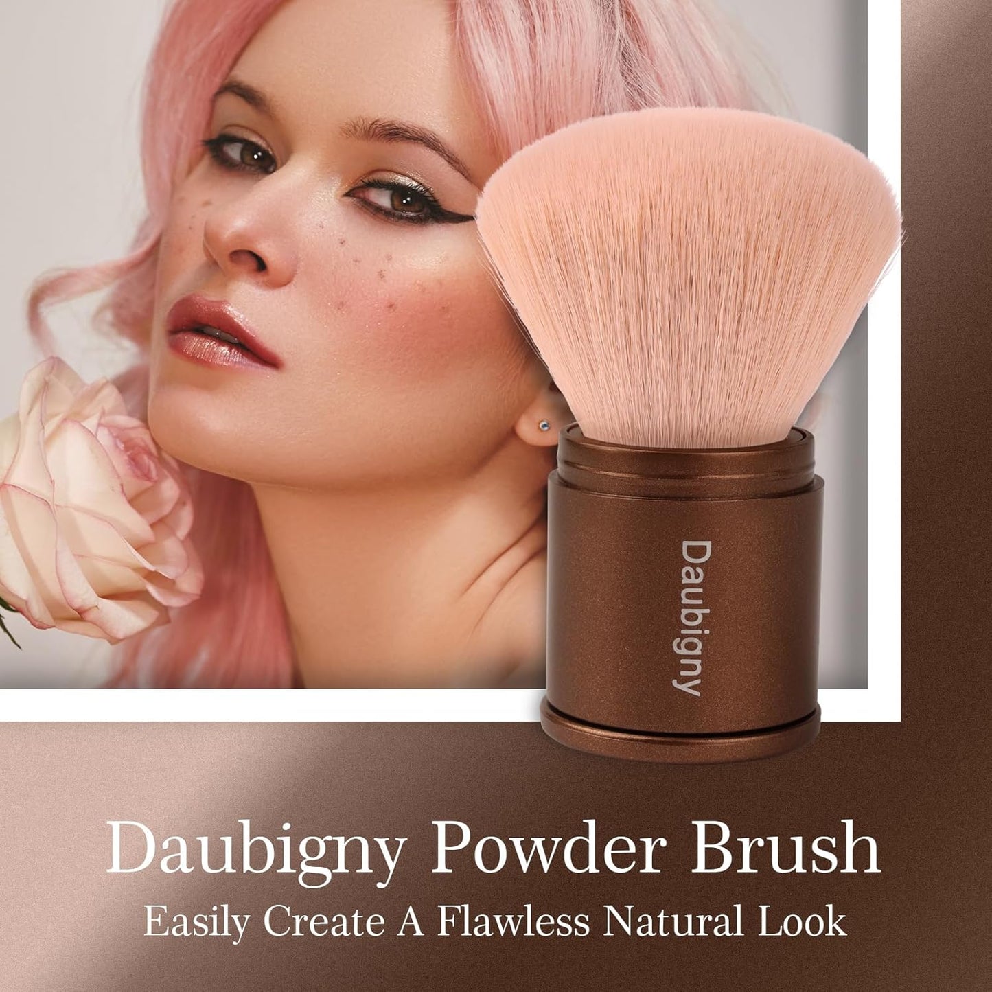 Retractable Kabuki Makeup Brush,Daubigny Powder Brushes Foundation Travel Foundation Brush for Blush Bronzer & Powder (Champagne)