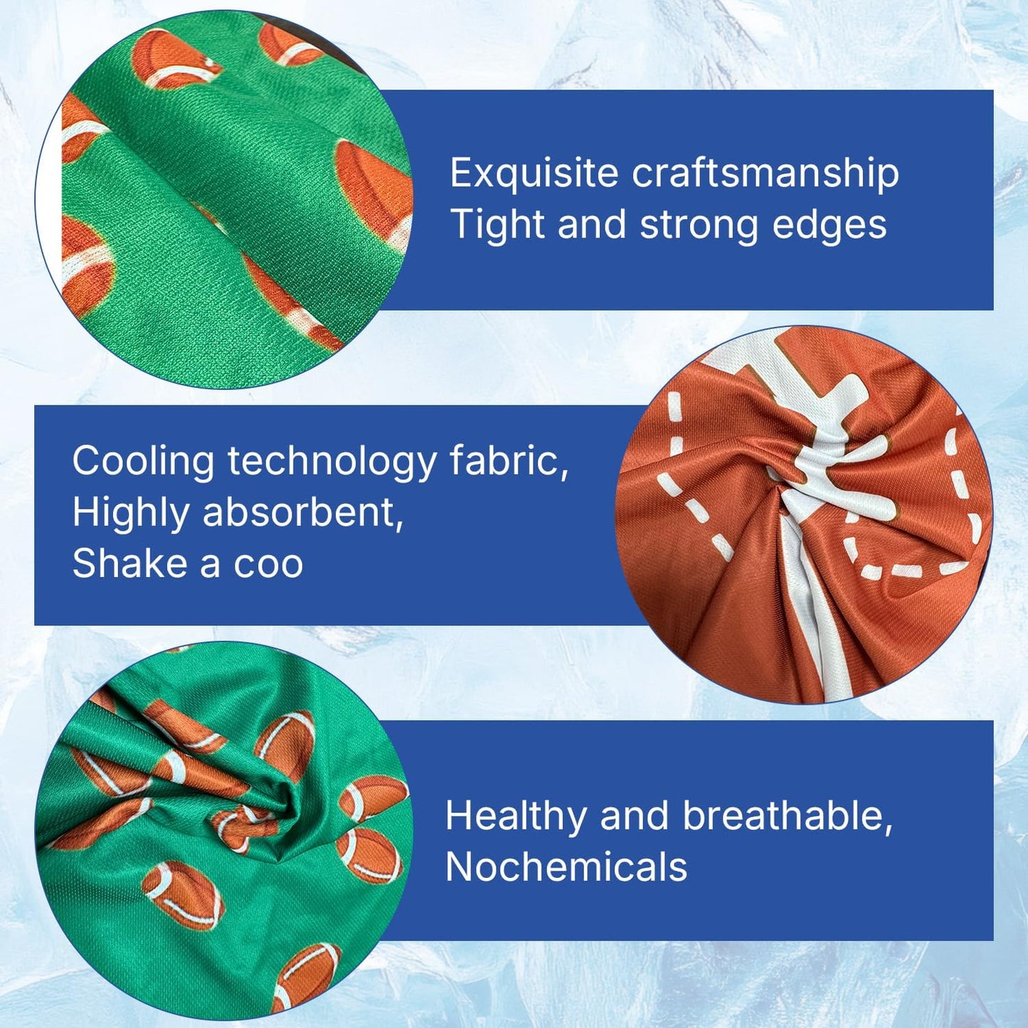 OPSO Softball Cooling Towel Set, 40 x 12 inches, 12 Pack, Microfiber Sports Towels for Baseball, Soccer, Golf LCE Towel Microfiber Sports Towels for Player (Football 3)