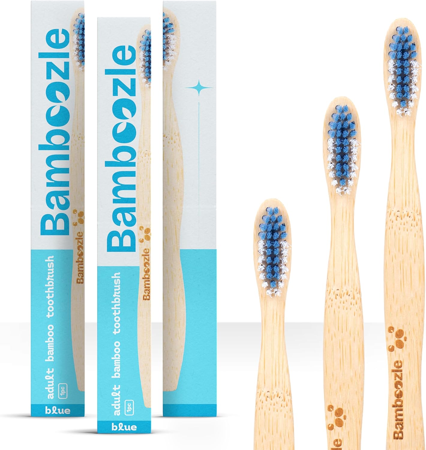 Bamboozle Eco-Friendly Toothbrush for Adults - Sustainable Bamboo Design, Biodegradable & Stylish Oral Care Solution (Blue, Pack of 3)