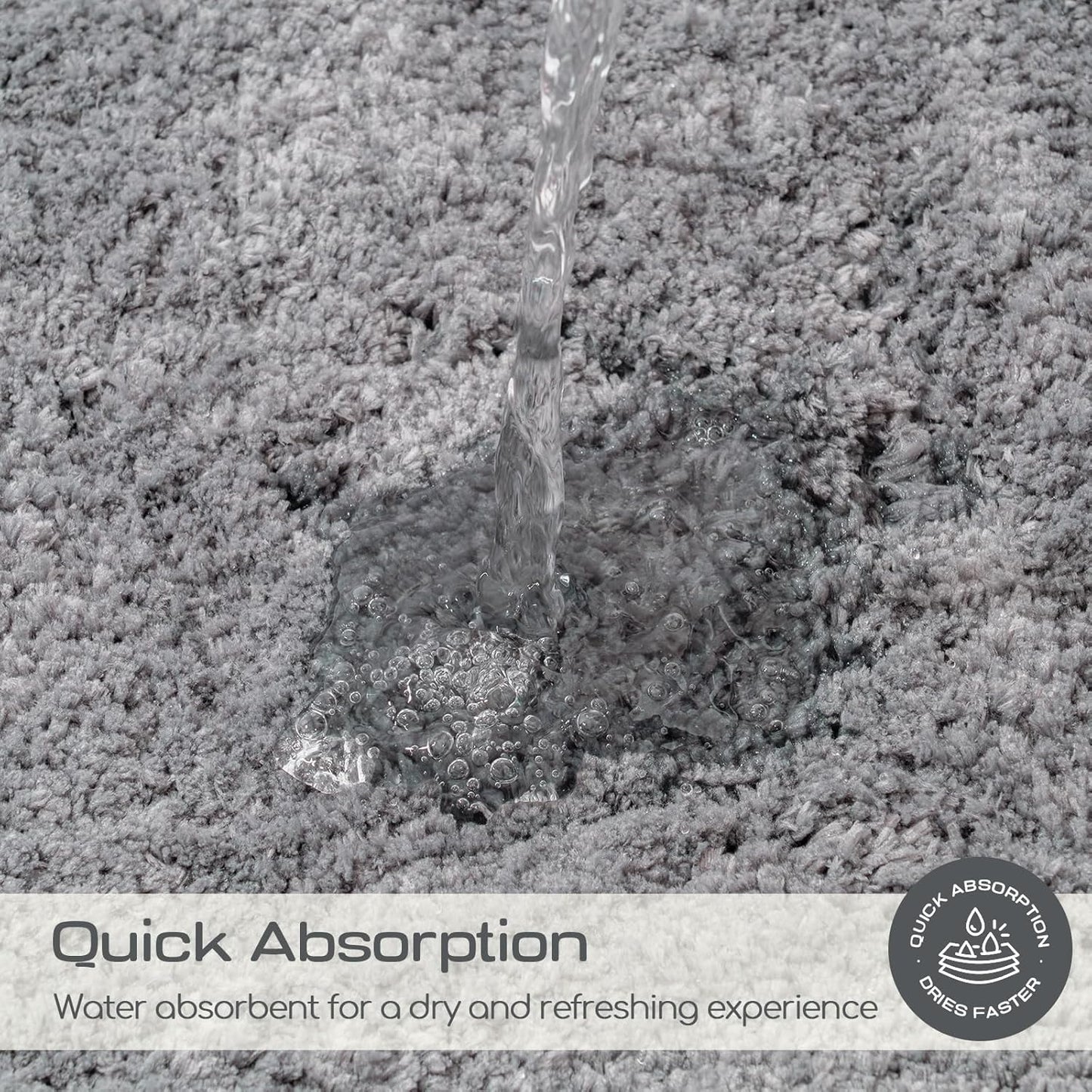 ROSMARUS Shaggy Bath Rugs for Bathroom Non Slip 24" X 36", Water Absorbent Bath Mat, Soft Shower Mat for Floor & Tub, Fluffy Plush Rug Machine Washable, Grey