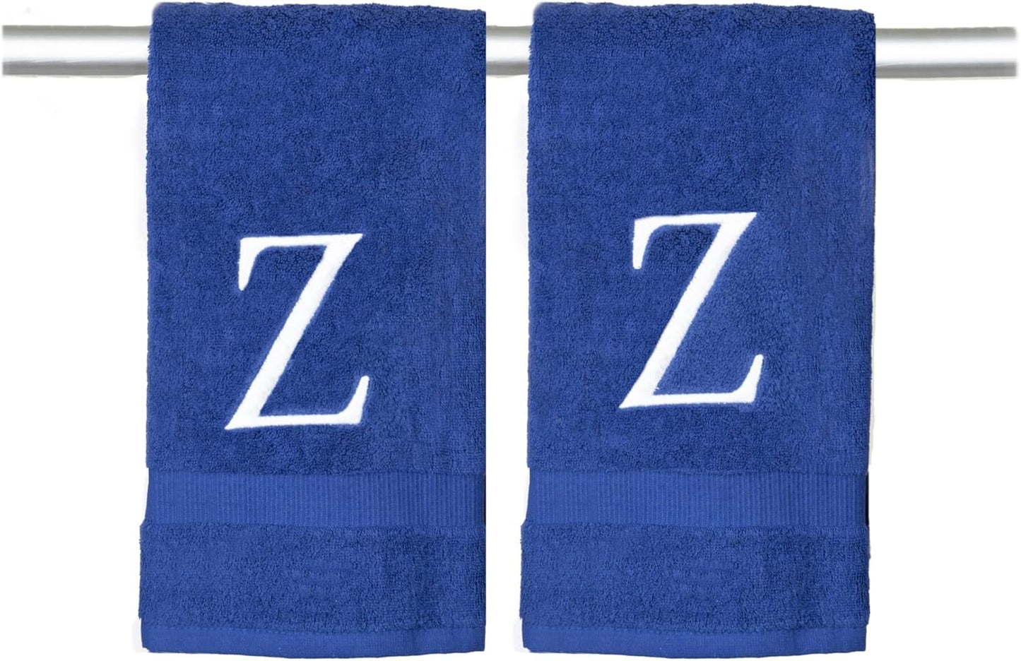 Navy Monogram Hand Towel for Bathroom - Monogrammed Initial Hotel Quality Decorative Embroidered Luxury Towel for Powder Room, Spa - GOTS Organic Certified - Pack of 2, Letter Z