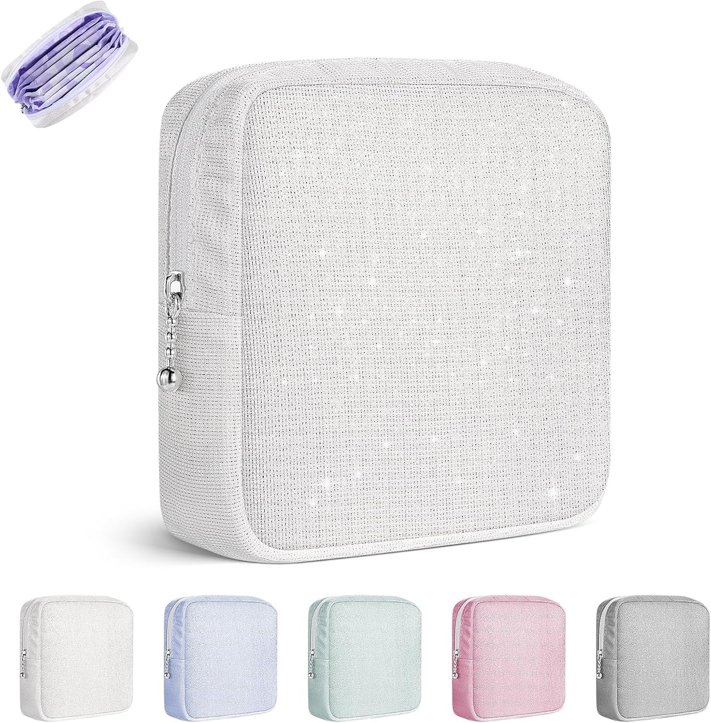 Period Bag for Teen Girls, Canvas Sanitary Napkin Storage Bag with Zipper, Portable Menstrual Pad Bag Tampon Holder for Purse