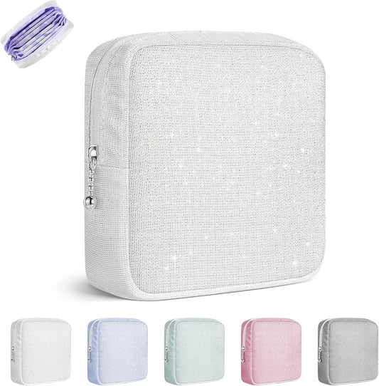 Period Bag for Teen Girls, Canvas Sanitary Napkin Storage Bag with Zipper, Portable Menstrual Pad Bag Tampon Holder for Purse