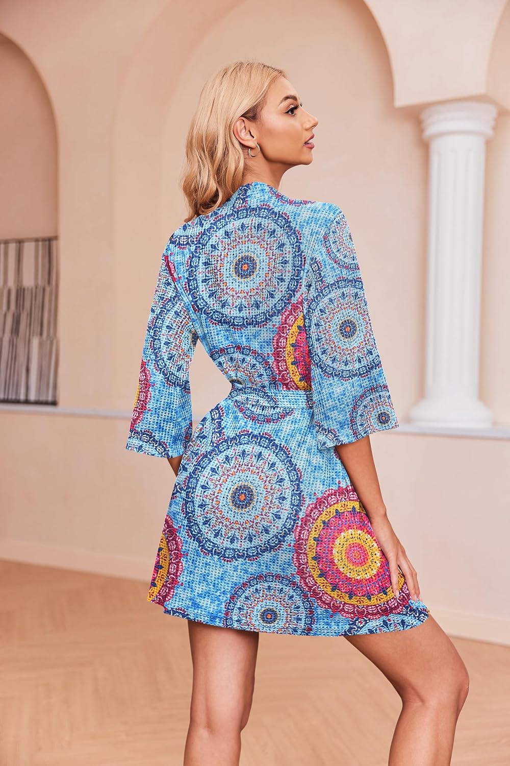 Ekouaer Robes for Women Waffle Knit Bathrobe Soft Lightweight Knee Length Loungewear S-XXL