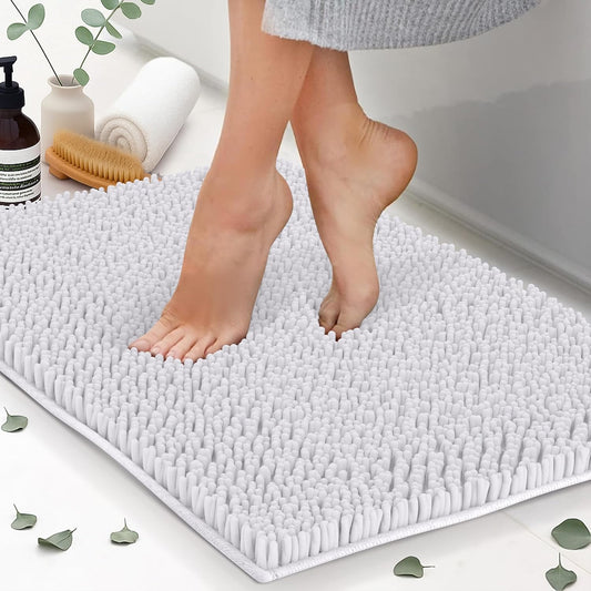Chenille Bath Mats, Plush Absorbent Bath Mats Quick Dry, Soft & Machine Washable, Non Slip Carpet for Bathroom, Thick Bathroom Rugs, Shower Restroom Rug Mat, Alfombras De Baño, Bathrugs Matts,34"x21"