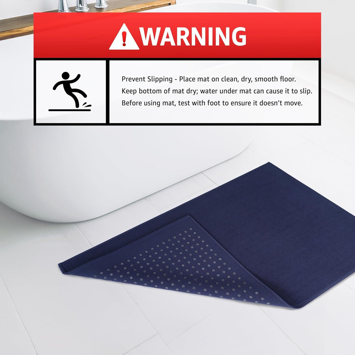 American Soft Linen Bath Rug, 17 in 24 in 100% Cotton Bath Mats Rugs for Bathroom, Slip Reducer Washable Shaggy Form Area Rugs, Navy Blue Bath Rug