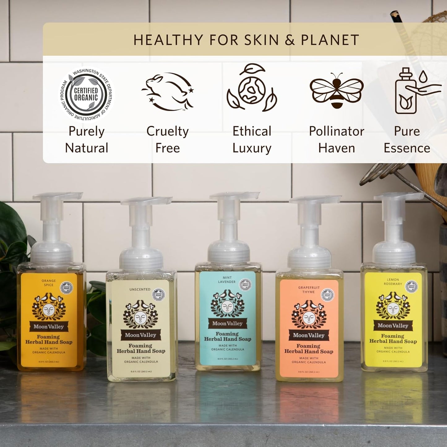 Moon Valley Herbal Foaming Hand Soap, Unscented Two Pack, Vegan, Recyclable Bottle