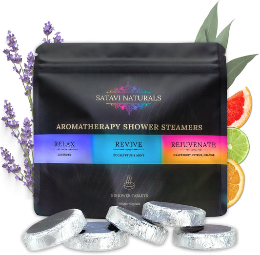 Aromatherapy Shower Steamers (5-Pack) Variety - Scented Vapor Tabs for Self-Care, Aromatic Shower Bath Bombs, Natural Essential Oils for Women & Men
