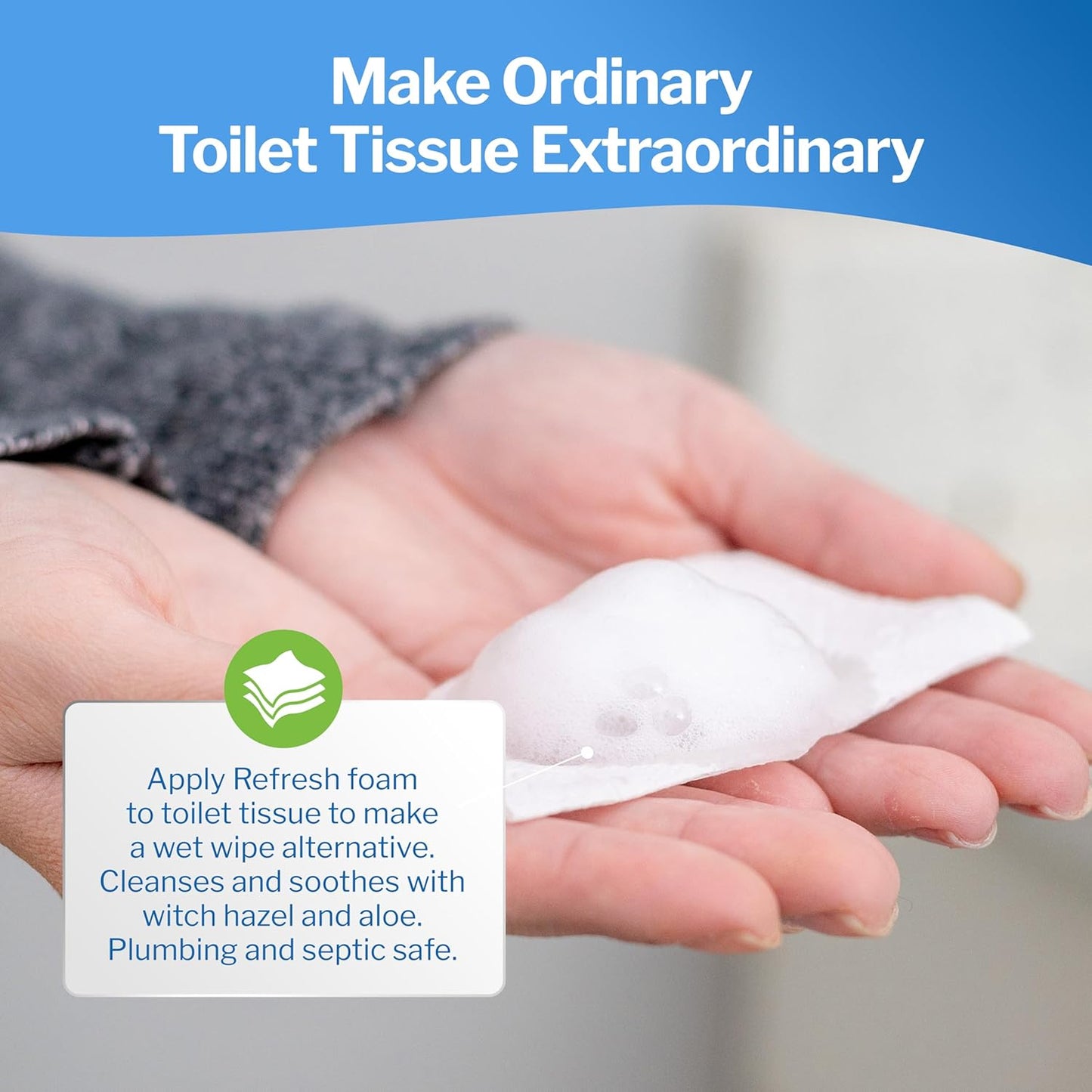 Refresh Liquid Wipe Free: Toilet Paper Foam. Eco-Friendly Flushable Wet Wipe Alternative for Sensitive Skin. Cleanses and Soothes with Witch Hazel and Aloe. Plumbing Safe. 50ml (1.69 Fl Oz) 3 Pack.…