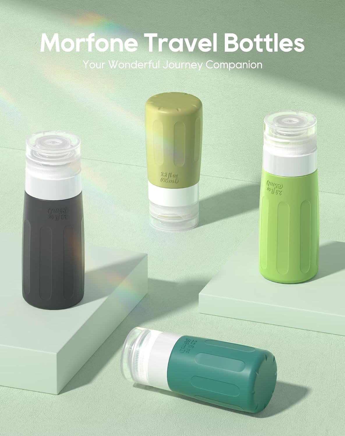 Morfone 16 Pack Silicone Travel Bottles Set for Toiletries TSA Approved Travel Containers Leakproof Squeezable Refillable Travel Accessories 2oz 3oz for Shampoo Conditioner Lotion Liquids(Green)