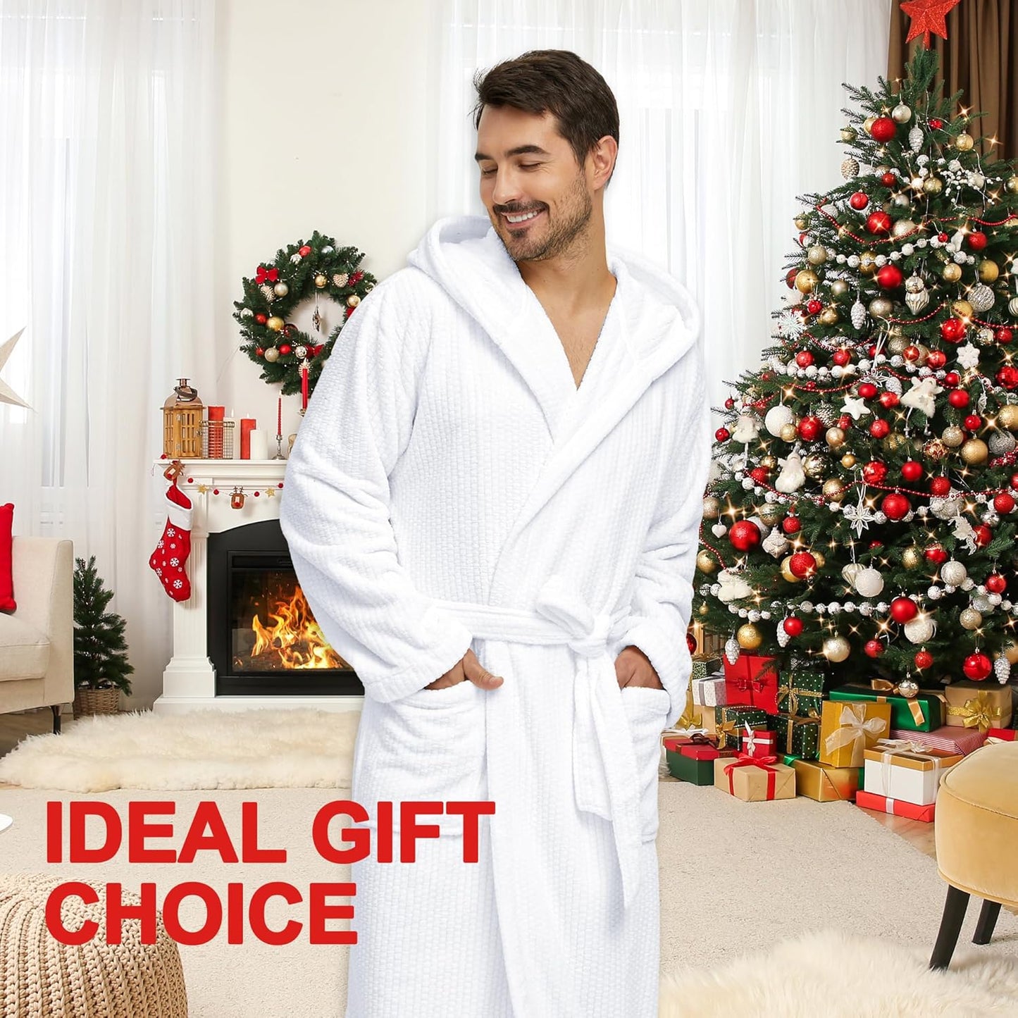 Men's Bathrobes with Hood, Soft Long Towel Robe for Men - Super Absorbent Quick Dry yet Warm