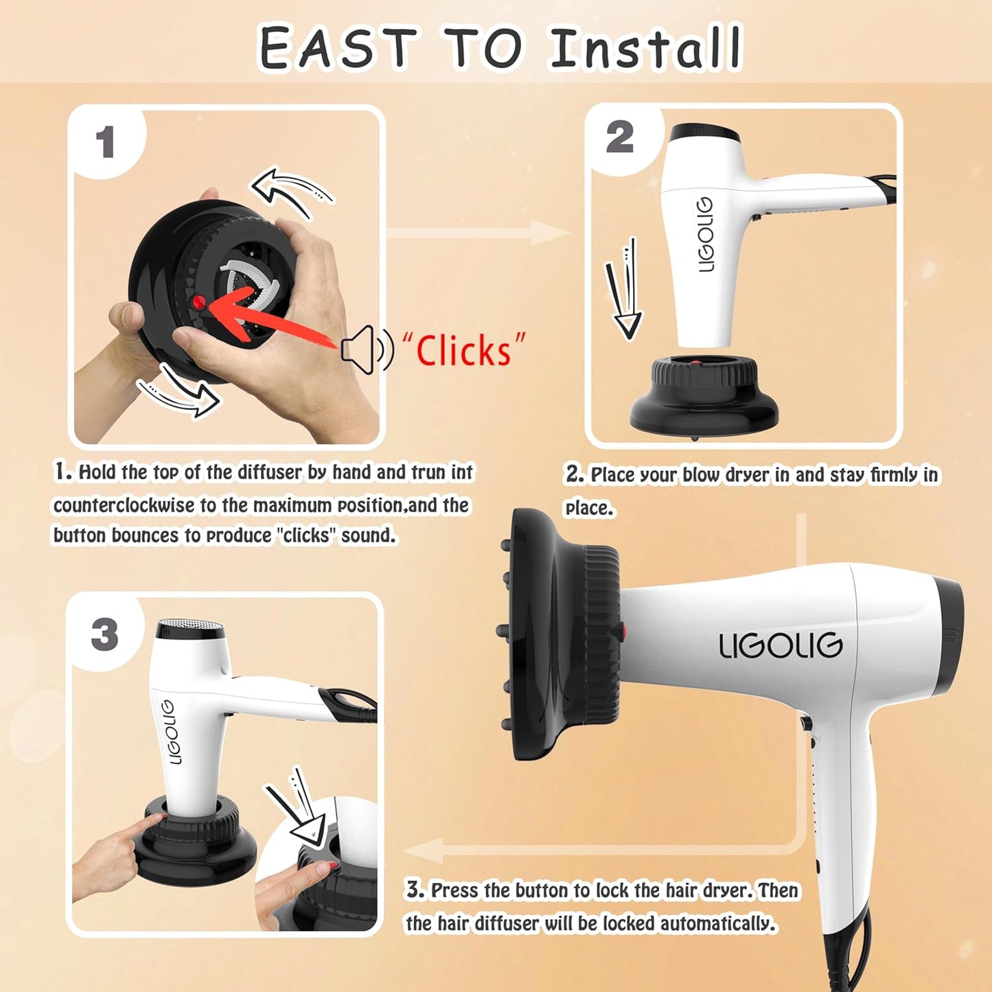 Universal Portable Blow Dryer Diffuser for Curly and Natural Wavy Hair, Hair Dryer Diffuser for Curly and Natural Wavy Hair (Black&Red)