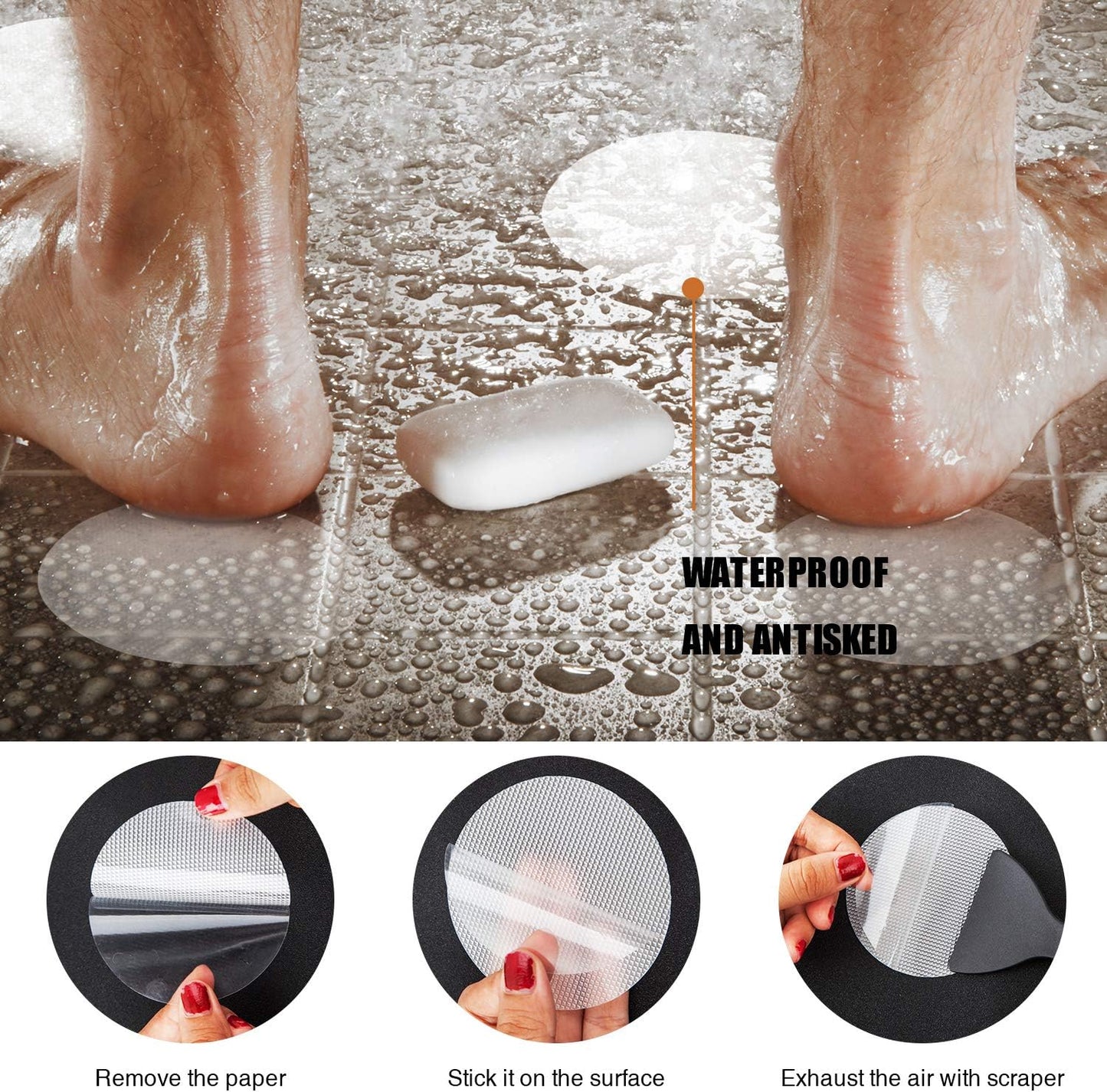 36PCS Non-Slip Bathtub Stickers, Safety Bathroom Tubs Showers Treads Adhesive Decals Scraper