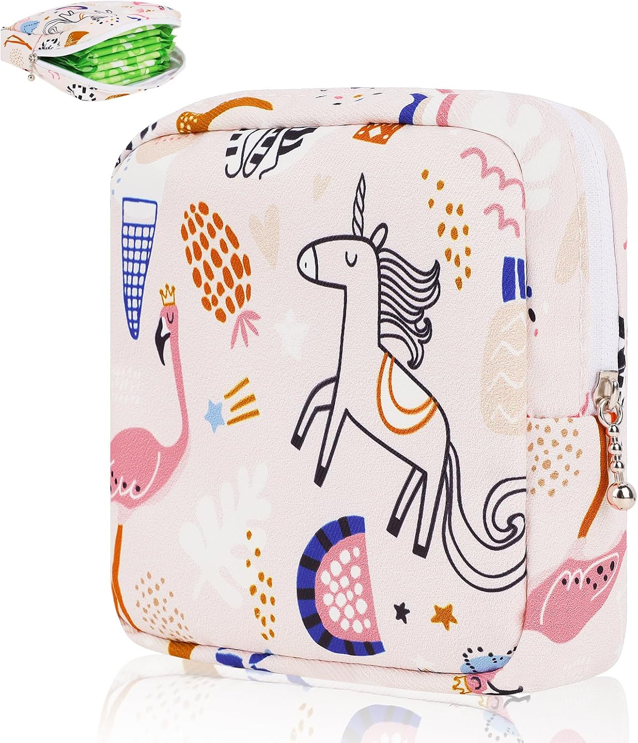 Desing Wish Sanitary Pad Storage Bag Portable Period Bag for Teen Pads/Sanitary Napkins/Small Tampons, Sanitary Napkin Storage Bag First Period Gifts for Teen Girls (Pink Horse)