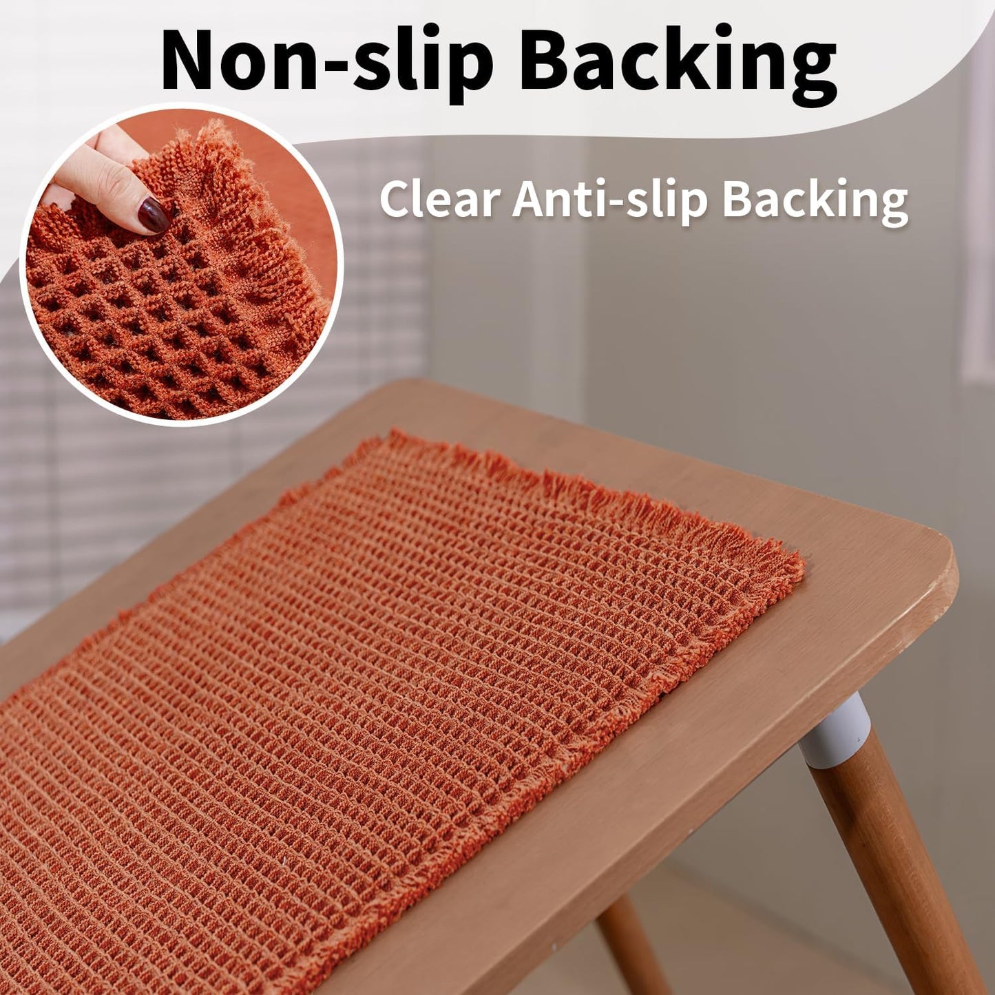 Waffle Bath Mat - Boho Bathroom Rugs Non Slip Washable, Super Absorbent & Quick Dry, Soft Bath Mat Farmhouse Bathroom Decor, 20'' x 32'', Dirty Orange