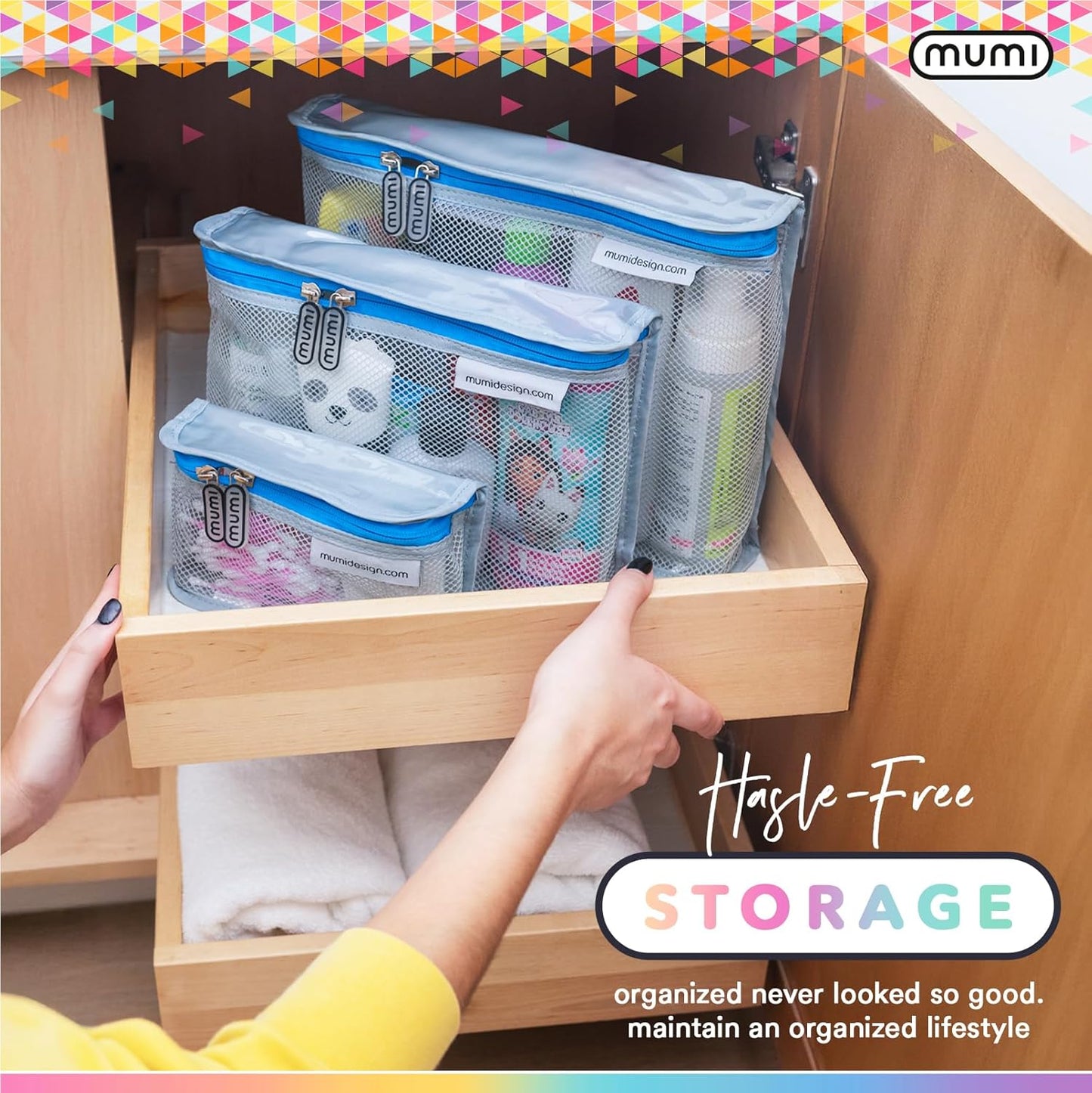 MUMI Travel Toiletry Bag Set of 3 – Clear TSA Approved Toiletry Bags for Women – Reusable Water-Resistant Makeup Organizer Pouches for Skincare, Cosmetics, Travel Accessories, Airport Packing - Pink