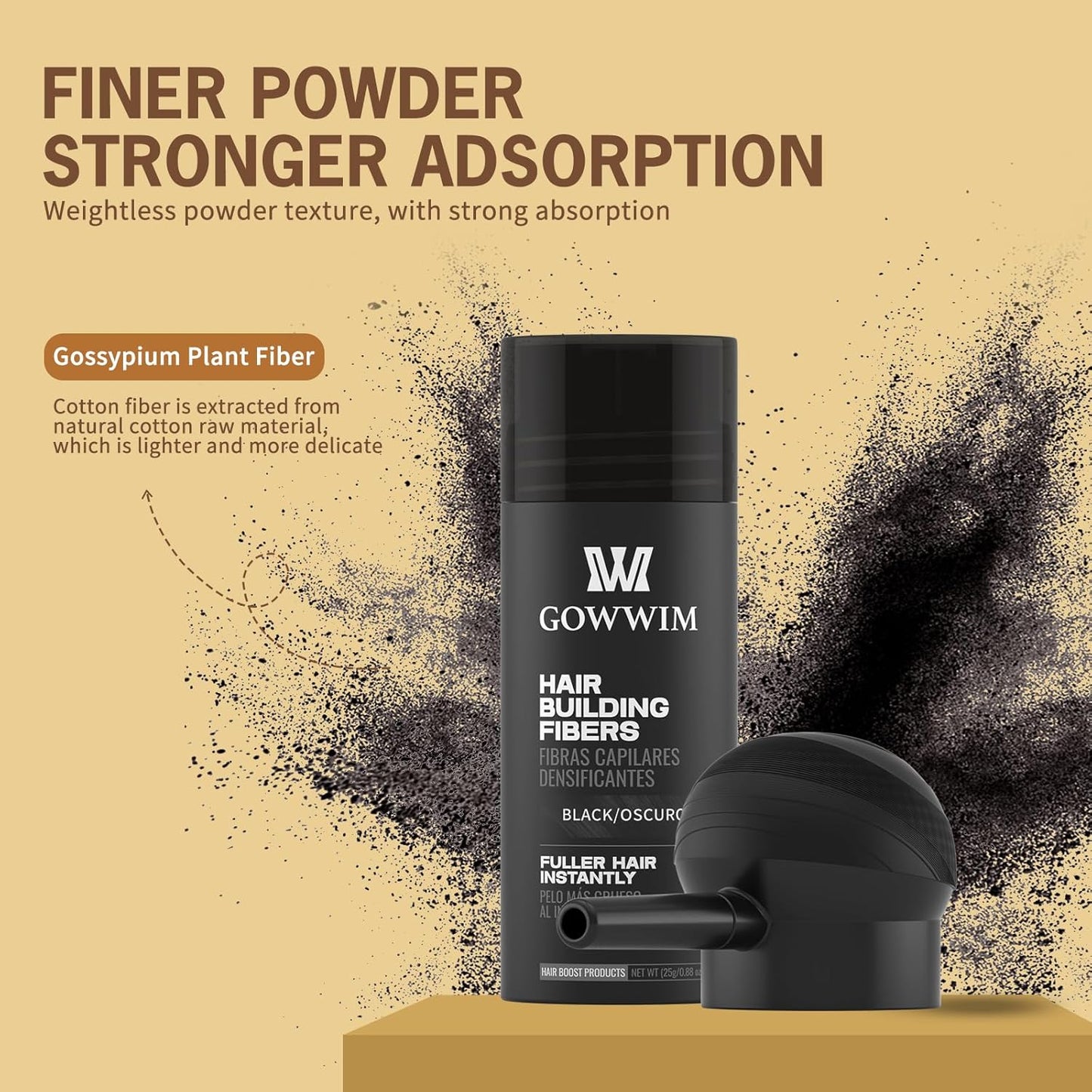 gowwim Hair Fibers with Spray Applicator Pump 2-in-1 Kit for Thinning Hair, Naturally Thickening Spray Fibers Waterproof Long-Lasting Grey Coverage Touch up for Bald Spot Cover up for Women & Men