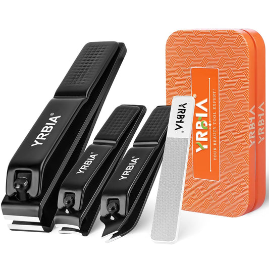 Nail Clippers with Glass Nail File, YRBIA 4 Piece Ultra Sharp Nail Clipper Set, Professional Fingernail & Toenail Clippers Nail Cutter for Men and Women (Black)