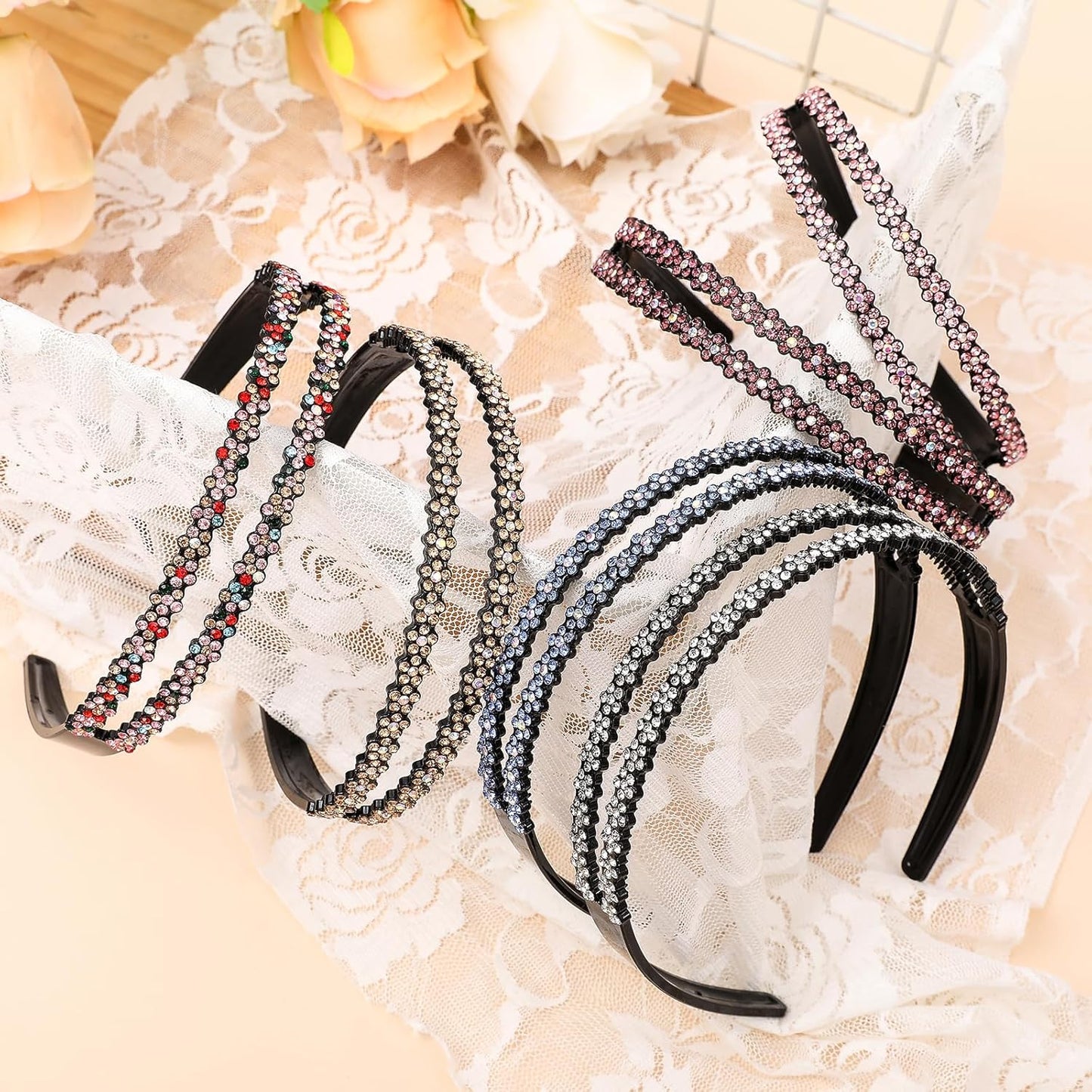 Plastic Rhinestone Headbands for Women Girls,6PCS Sparkly Crystal Headband Non Slip Tooth Hair Bands Rhinestone Hair Hoop,Comfortable Daily Prom Party Head Accessories