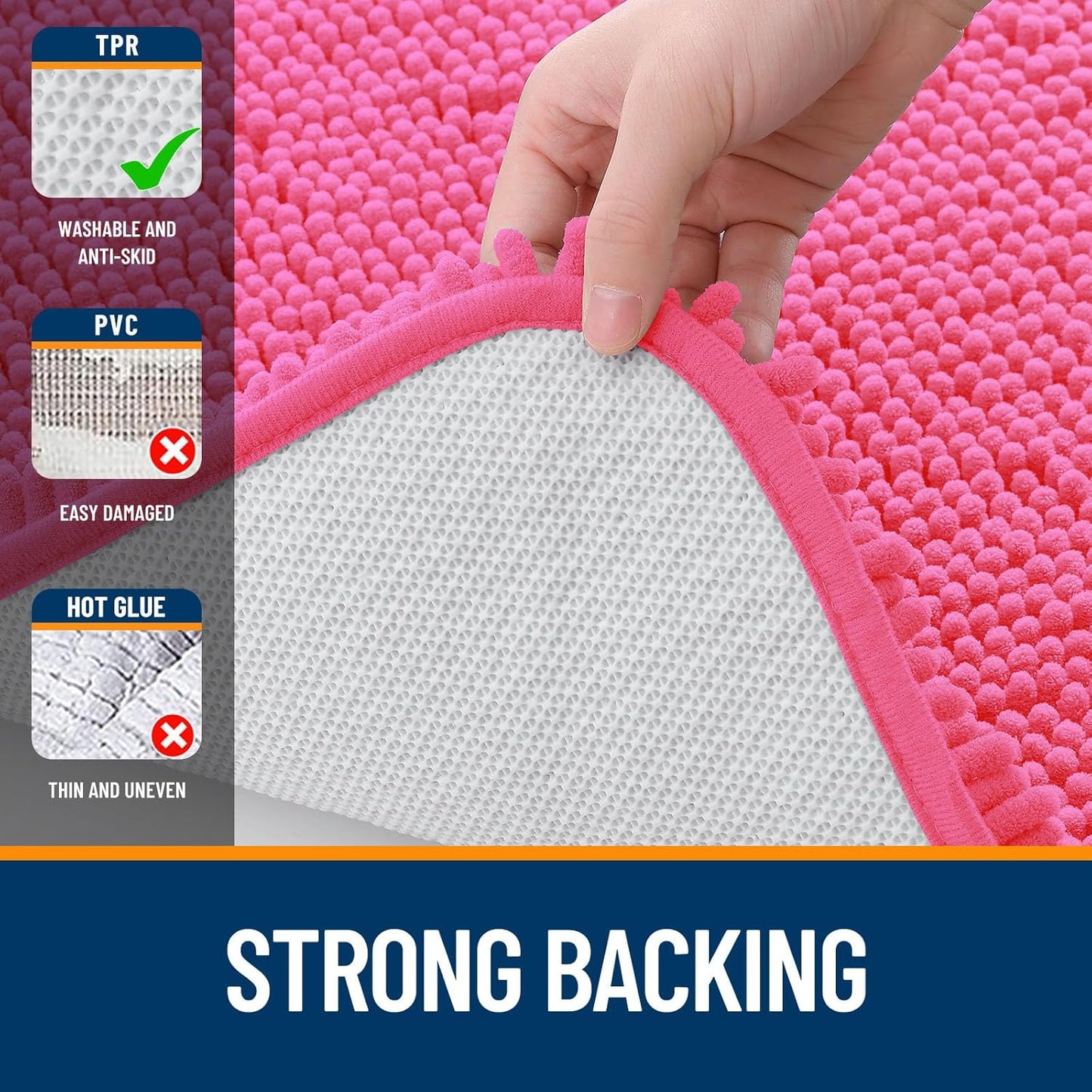 OLANLY Bathroom Rugs 24x16, Extra Soft Absorbent Chenille Bath Rugs, Rubber Backing Quick Dry, Machine Washable Bath Mats for Bathroom Floor, Tub and Shower, Home Decor Accessories, Hot Pink