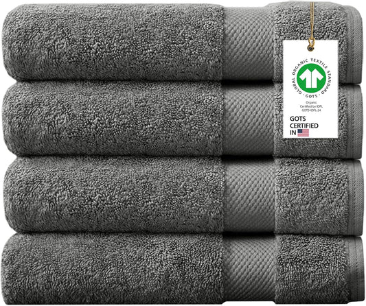 Delara 100% Organic Cotton Towels 650 GSM Plush Feather Touch Quick Dry Bath Towel, Pack of 4 GOTS Certified, Oeko-Tex Green Certified, Organic Cotton Bath Towel, 30"X58"