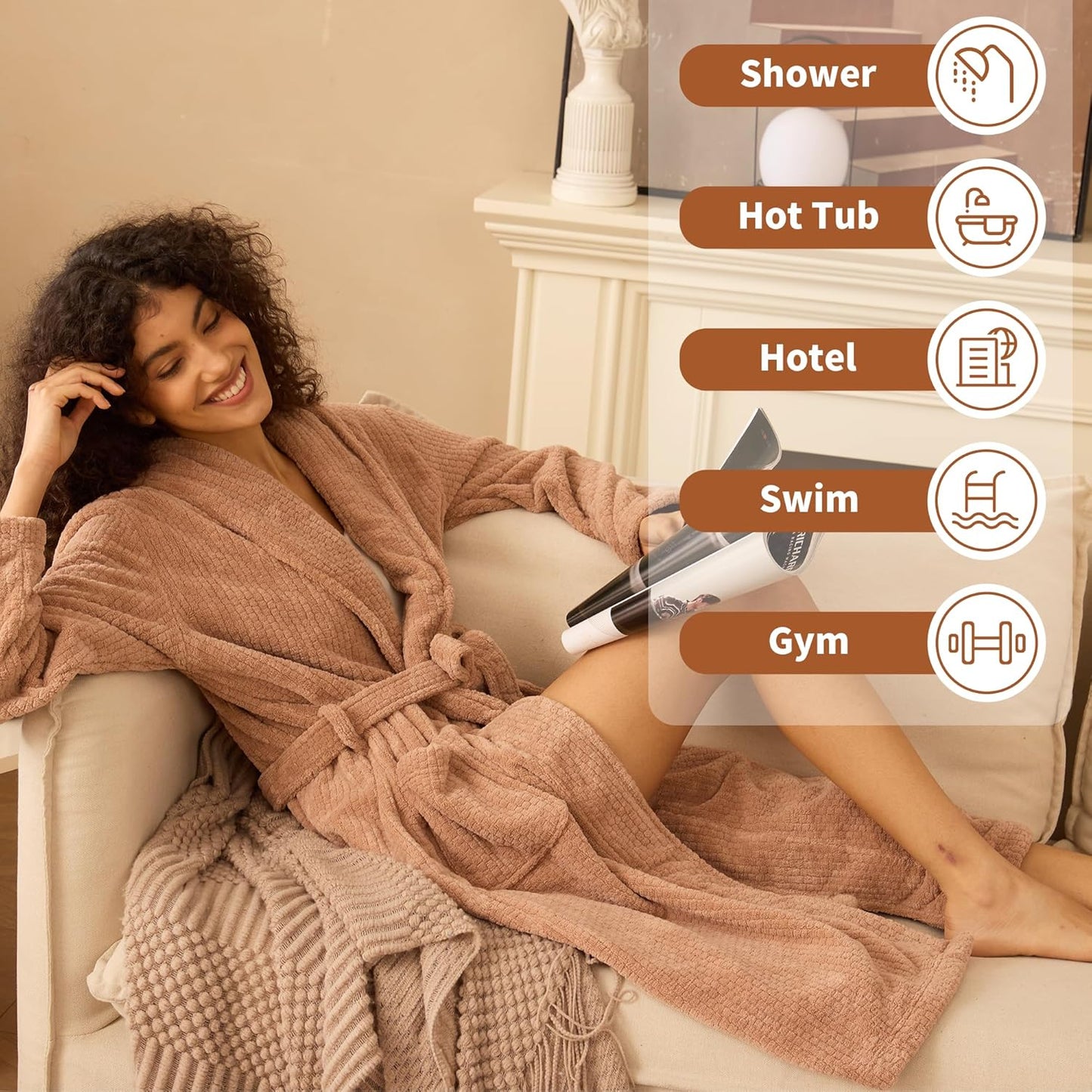 Women's Shawl Collar Bathrobe, Soft Long Towel Robes for Women - Super Absorbent Quick Dry yet Warm