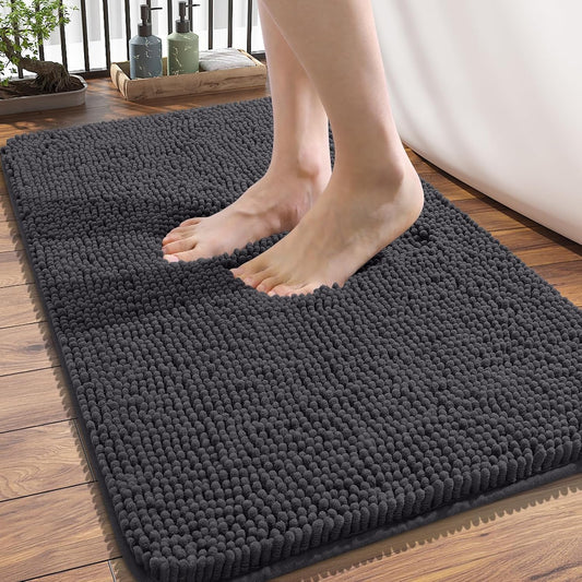 OLANLY Bathroom Rugs 34x21, Extra Soft Absorbent Chenille Bath Rugs, Rubber Backing Quick Dry, Machine Washable Bath Mats for Bathroom Floor, Tub and Shower, Home Decor Accessories, Dark Grey