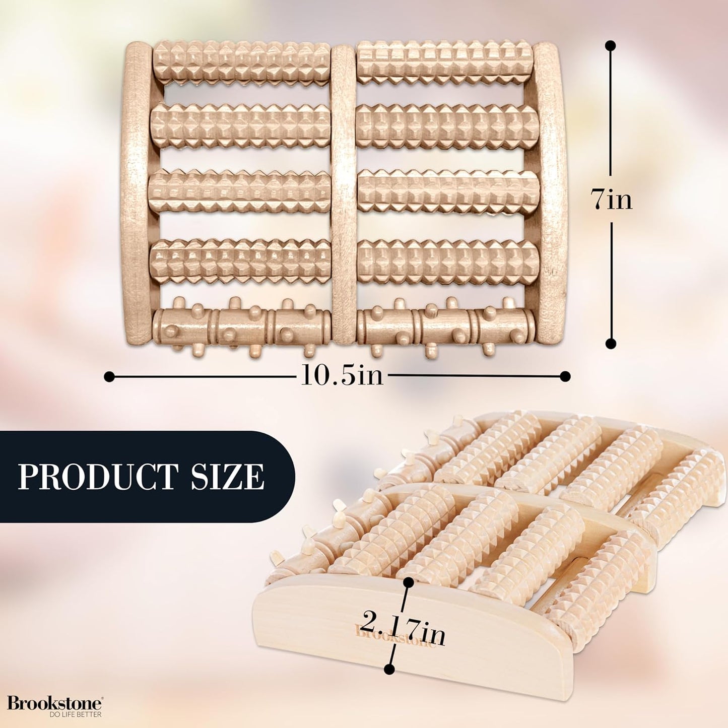 Brookstone Wooden Foot Roller Massager - Deep Tissue Reflexology & Trigger Point Therapy for Plantar Fasciitis, Arch & Heel Pain Relief - Portable Manual Massager, Ideal Gift for Home or Travel