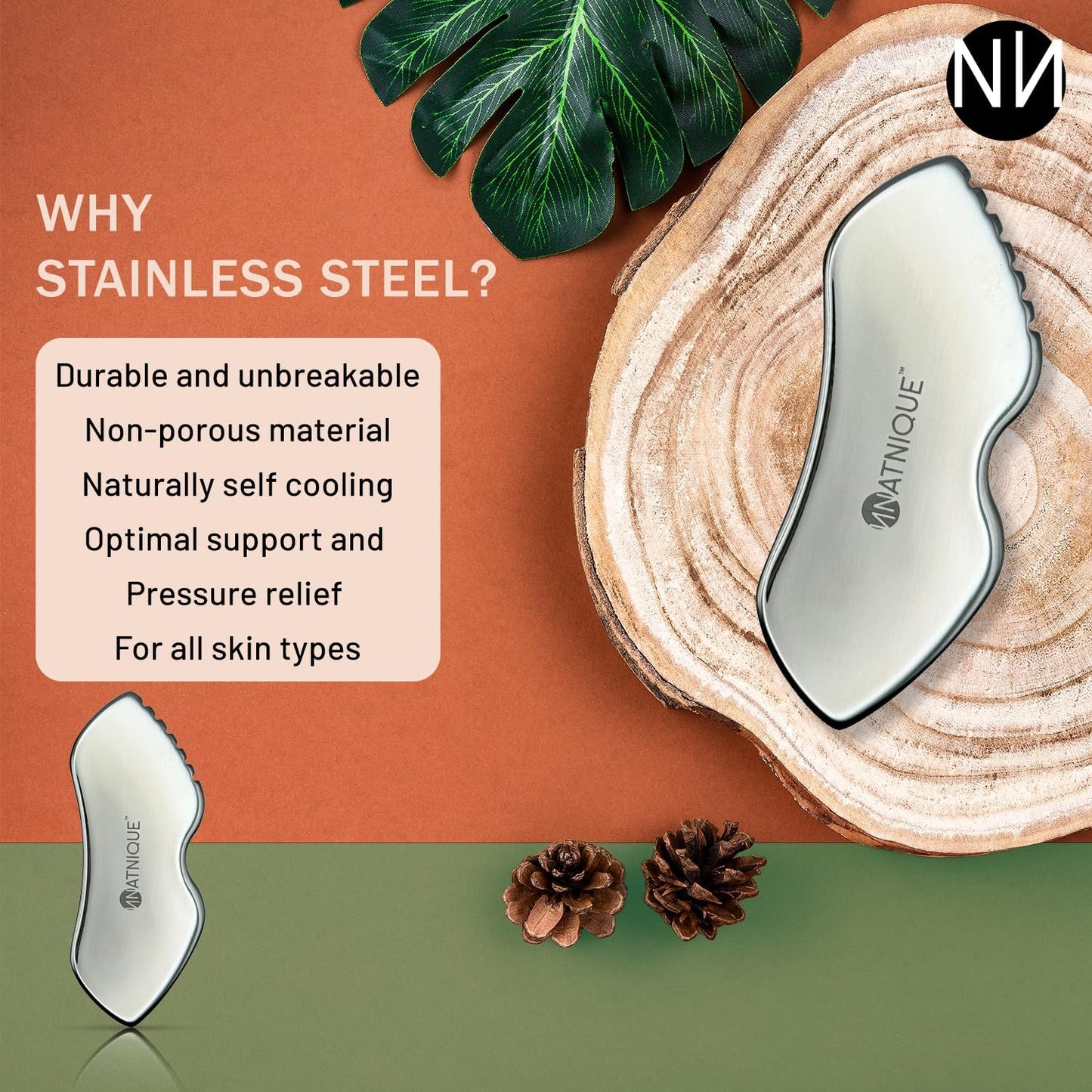 Stainless Steel Gua Sha Tool – Metal Face & Body Massage Tool for Sculpting, Puffiness, Fine Lines, Dark Circles & Cooling Relief – Board Shape with Travel Pouch