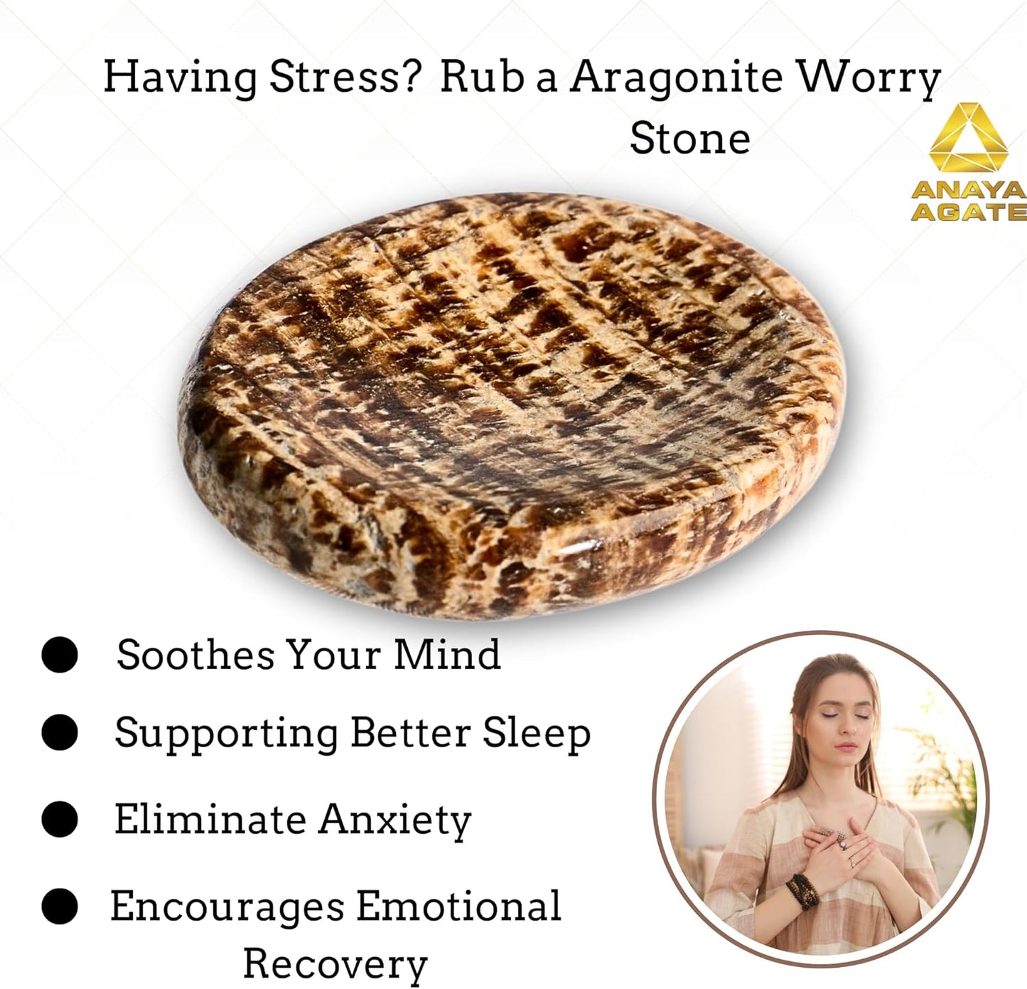 Aragonite Worry Stones – Crystal Thumb Worry Stone for Anguish, Stress – Relaxing & Soothing Balance Stones for Meditation, Relief – Healing Stones & Crystals for Men & Women