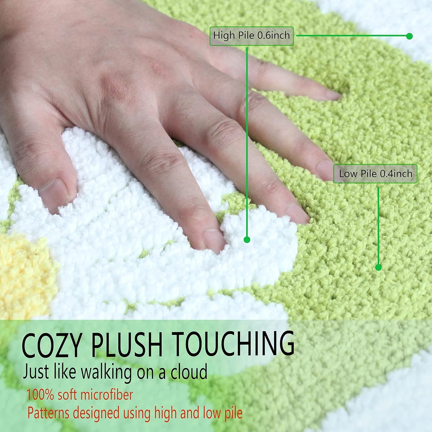 Bathroom Rugs Mat, White Flower Bath Rugs Fluffy Soft Superfine Fiber Rugs Non Slip Bath Mat Machine Wash Plush Mats, Bathroom Rug for Bathroom Shower Room (16"×24", Green)