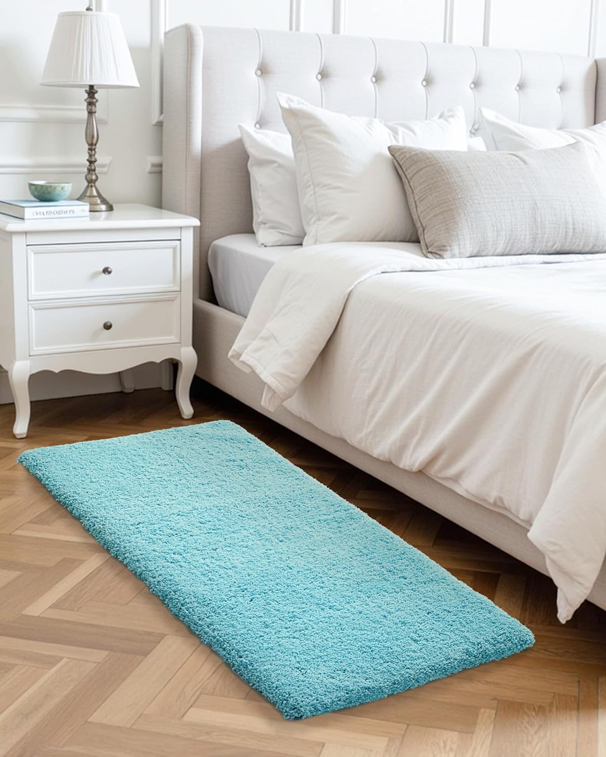 ILANGO Teal Bathroom Rugs 48" × 24" Non Slip & Super Absorbent Extra Thick Soft, Washable Bath Mat for Floor, Microfiber Plush Shaggy Bath Rug with Rubber for Bathtub Shower Room Sink