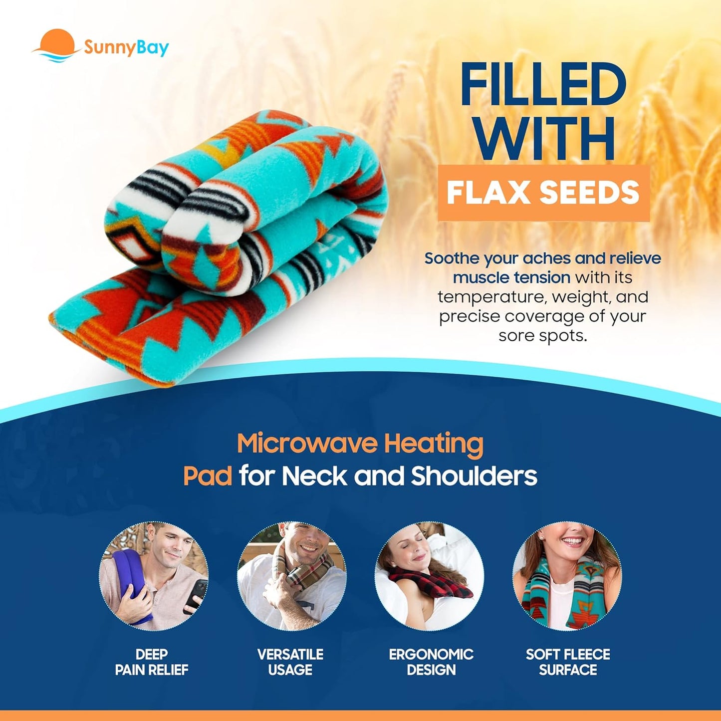 SunnyBay Microwave Heating Pad, Microwavable Moist Heated Neck and Shoulder Wrap, Versatile Weighted Beanbag Cold Pack or Warm Compress for Pain Relief, 26x4 Inches, Canyon