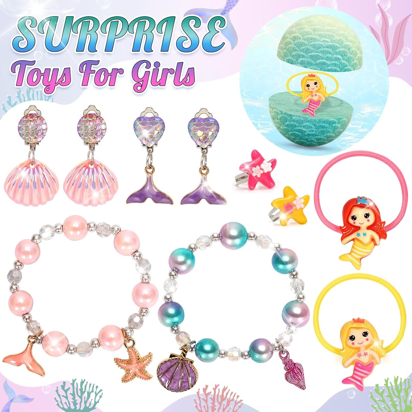 8 Packs Mermaid Bath Bombs for Kids Girls, Bubble Bath Bomb Kit with Surprise Toys Inside, Bath Toys for Kids Aged 4-8, Ideal Birthday Christmas Gifts Stocking Stuffers for Girls 3 4 5 6